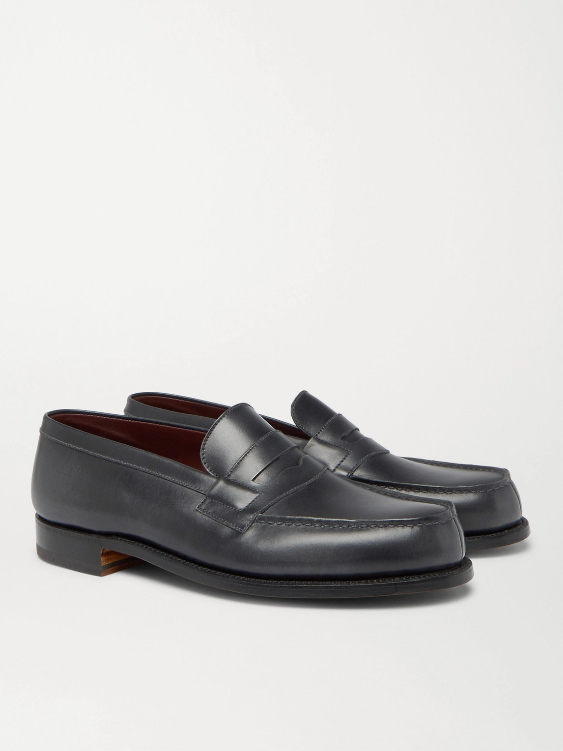 Jm Weston Leather Penny Loafers In Gray