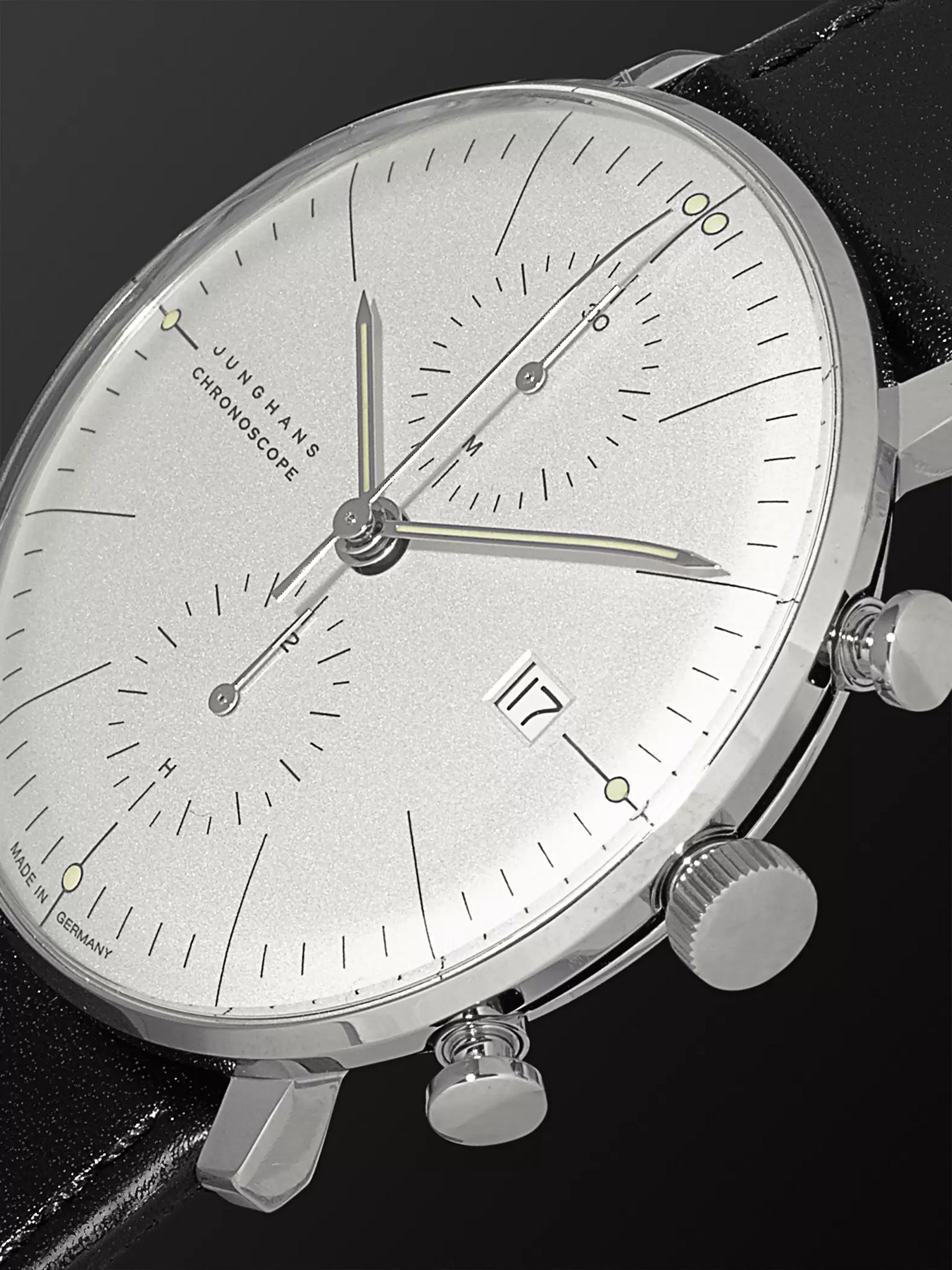 JUNGHANS Max Bill Automatic Chronoscope 40mm Stainless Steel and Leather Watch, Ref. No. 027/4600.04