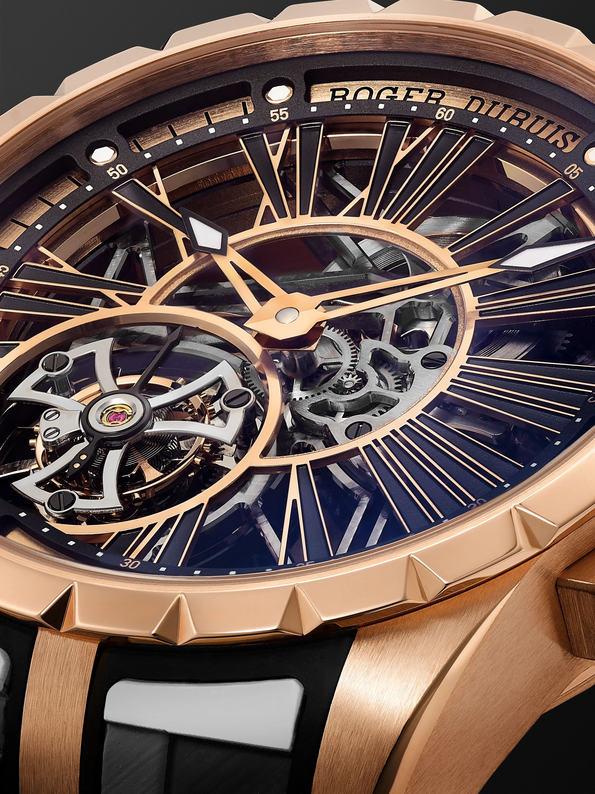 ROGER DUBUIS Excalibur 45 Limited Edition Automatic Skeleton 45mm 18-Karat Pink Gold and Rubber Watch, Ref. No. RDDBEX0904