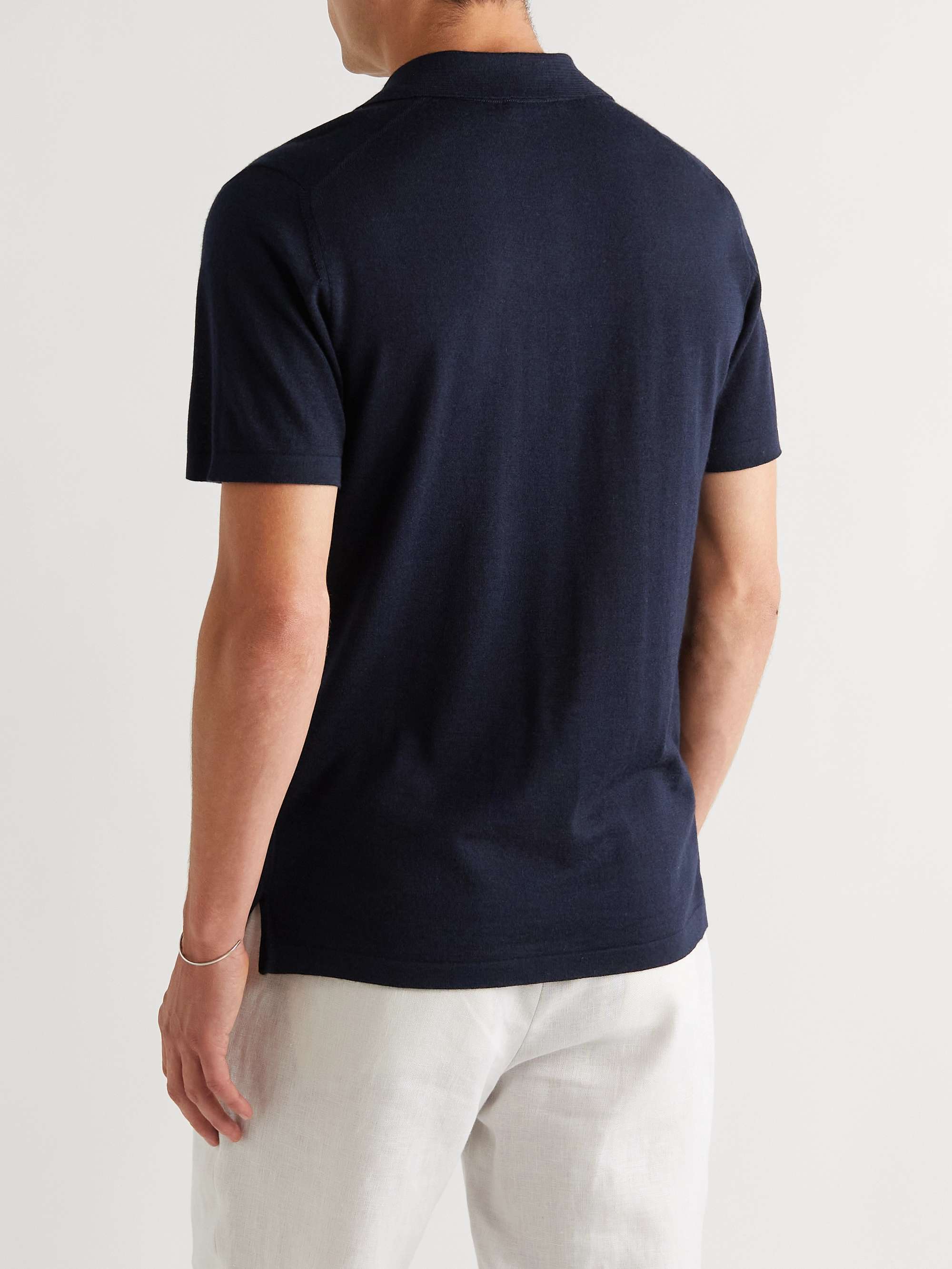SAMAN AMEL Knitted Cashmere and Silk-Blend Polo Shirt
