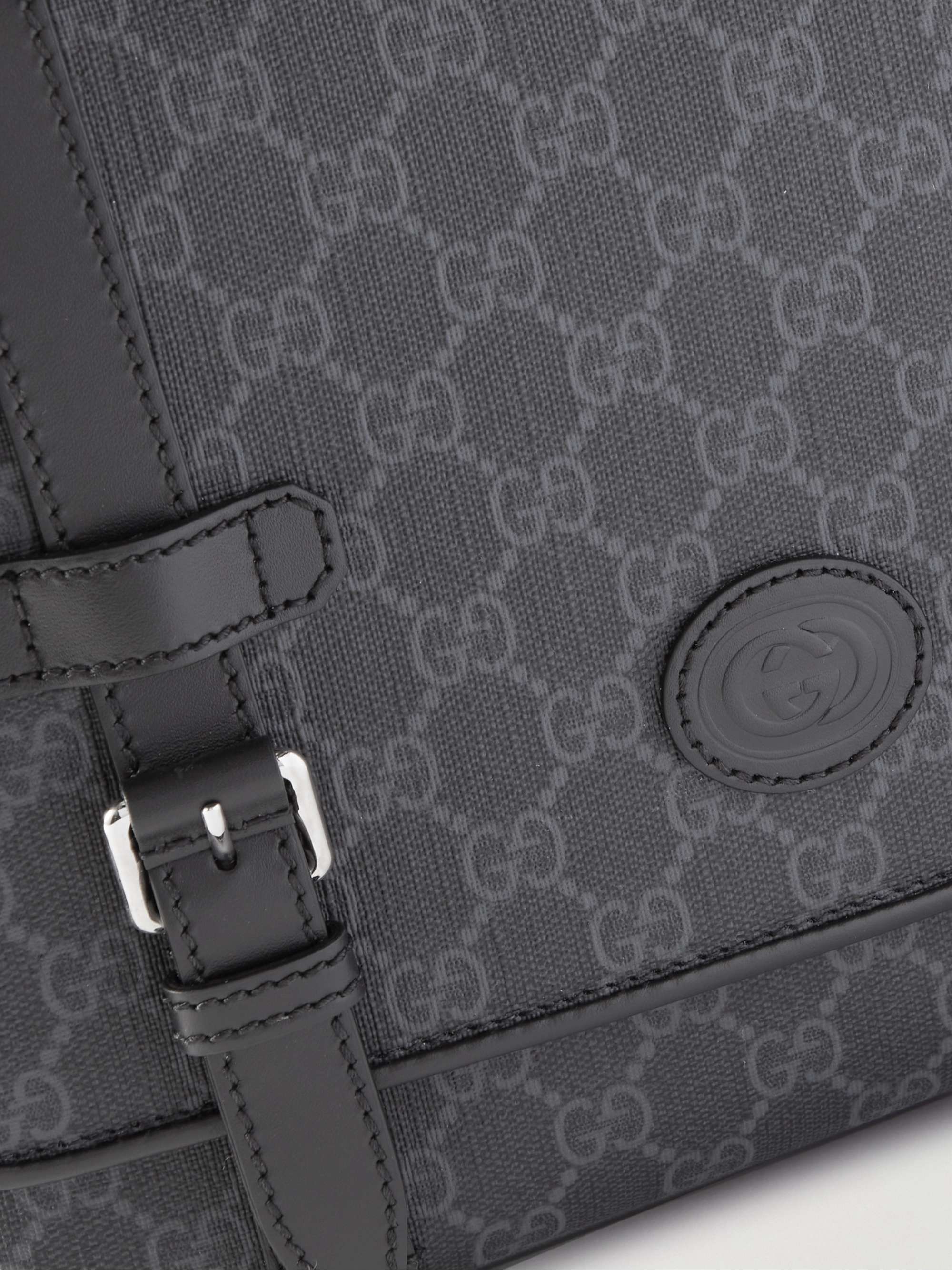 GUCCI Leather-Trimmed Monogrammed Coated-Canvas Messenger Bag