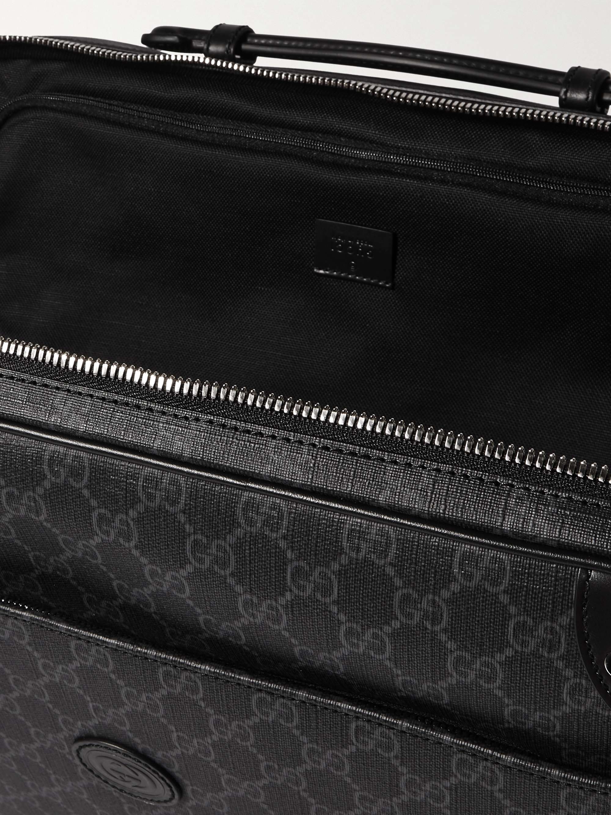 GUCCI Leather-Trimmed Monogrammed Coated-Canvas Briefcase