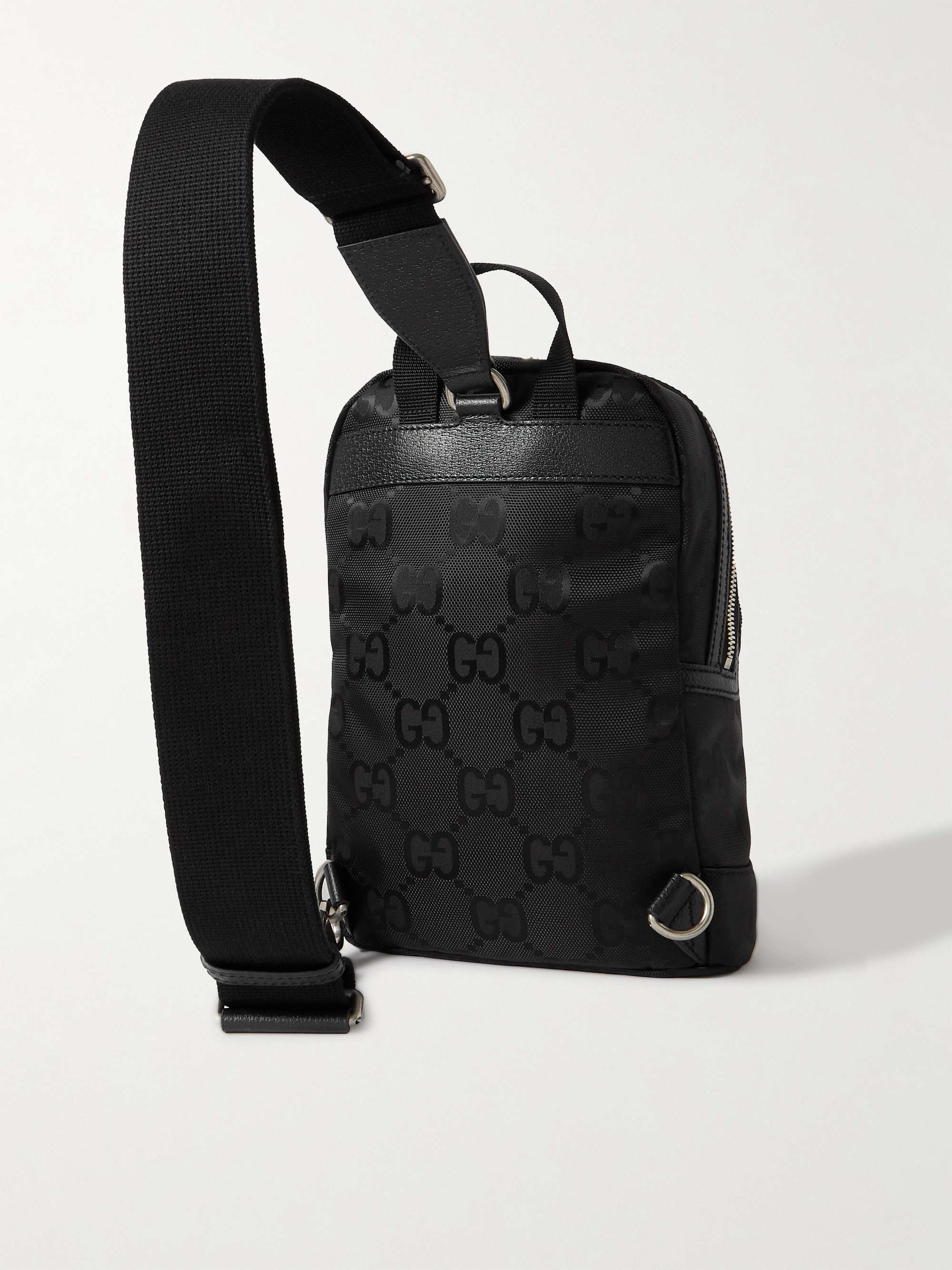 GUCCI Off the Grid Leather-Trimmed Monogrammed ECONYL Canvas Sling Backpack