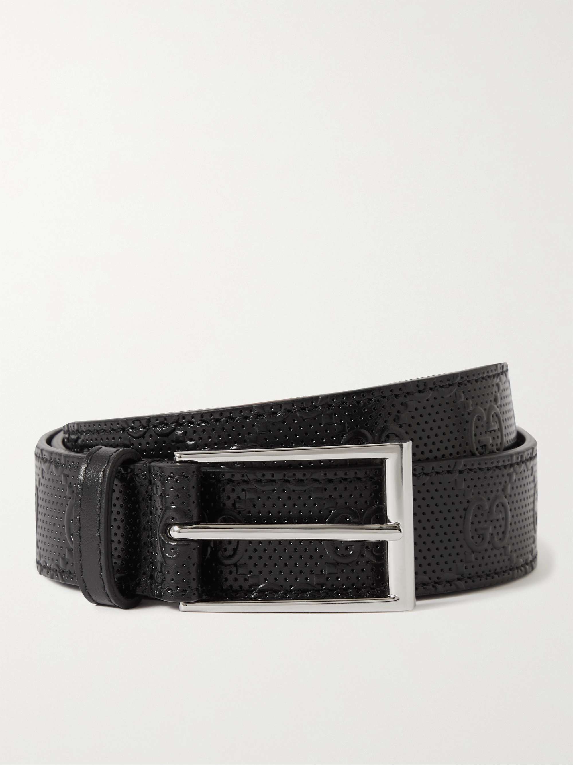 GUCCI 3cm Logo-Embossed Perforated Leather Belt