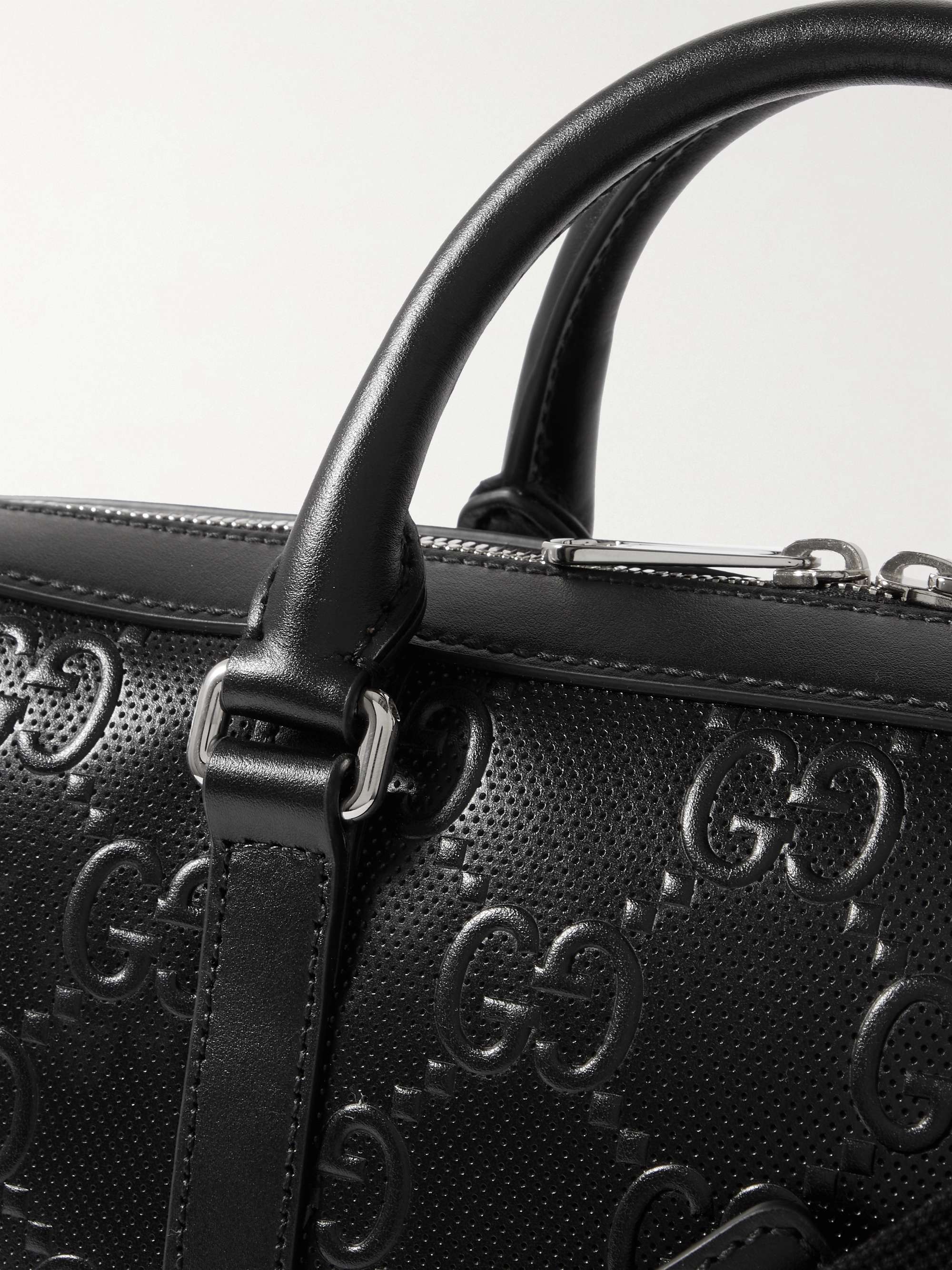 GUCCI Logo-Embossed Perforated Leather Briefcase