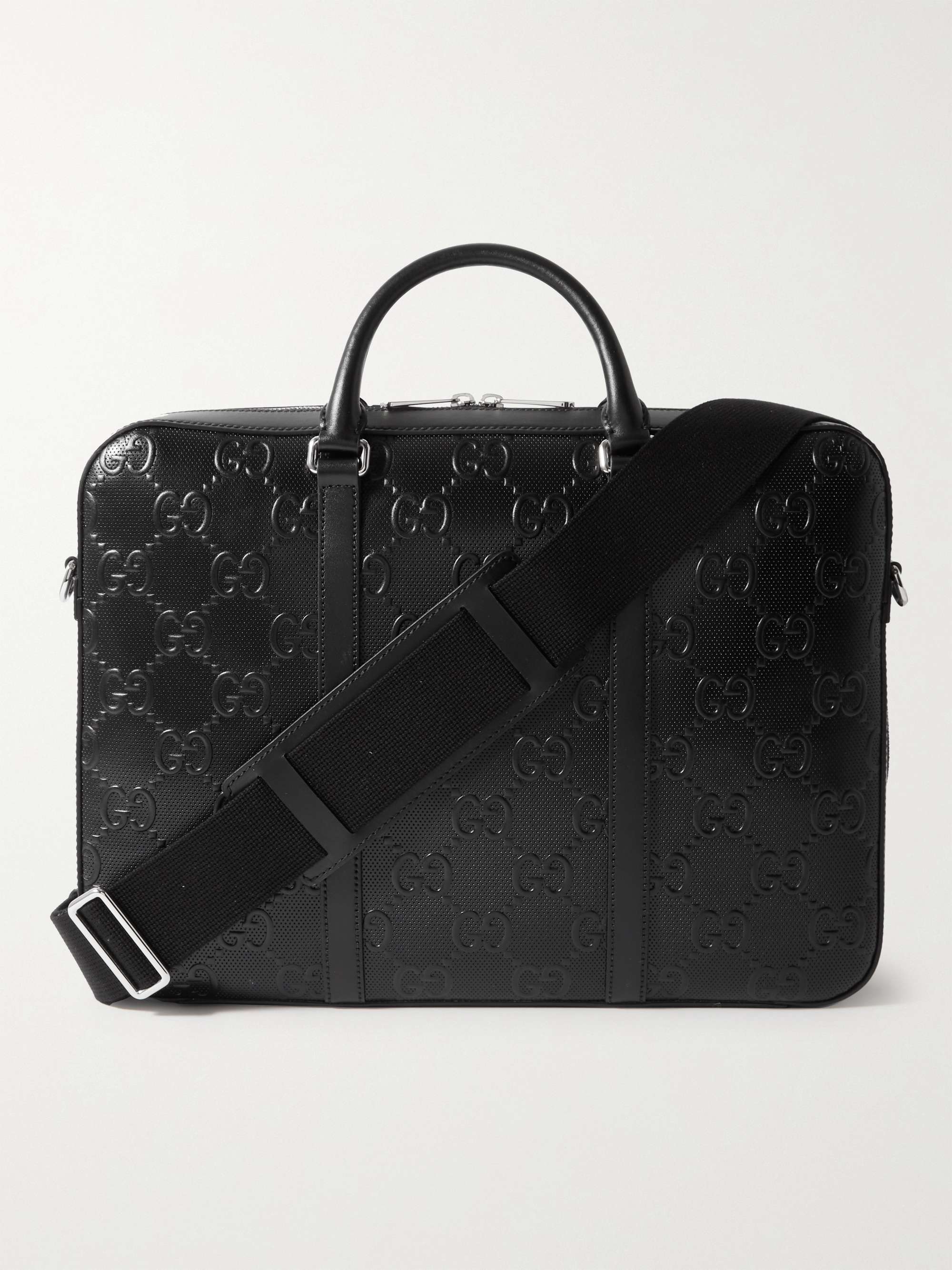 GUCCI Logo-Embossed Perforated Leather Briefcase