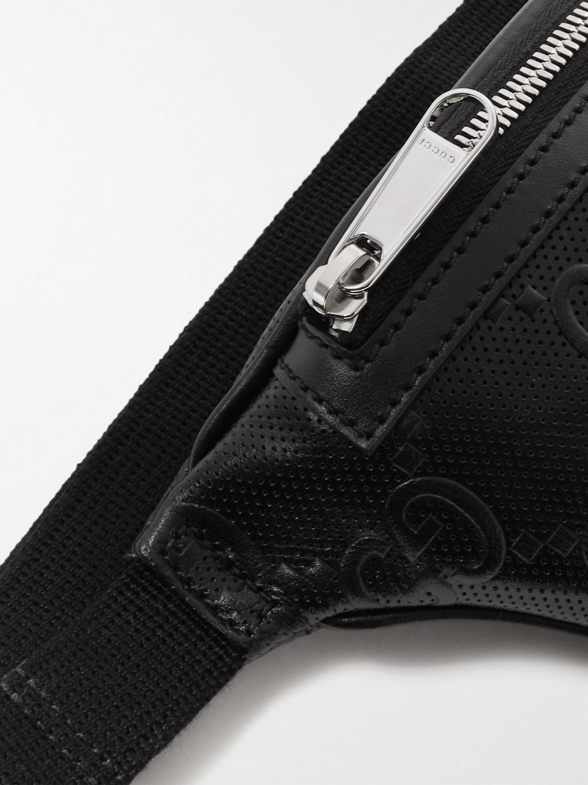 GUCCI Logo-Embossed Perforated Leather Belt Bag