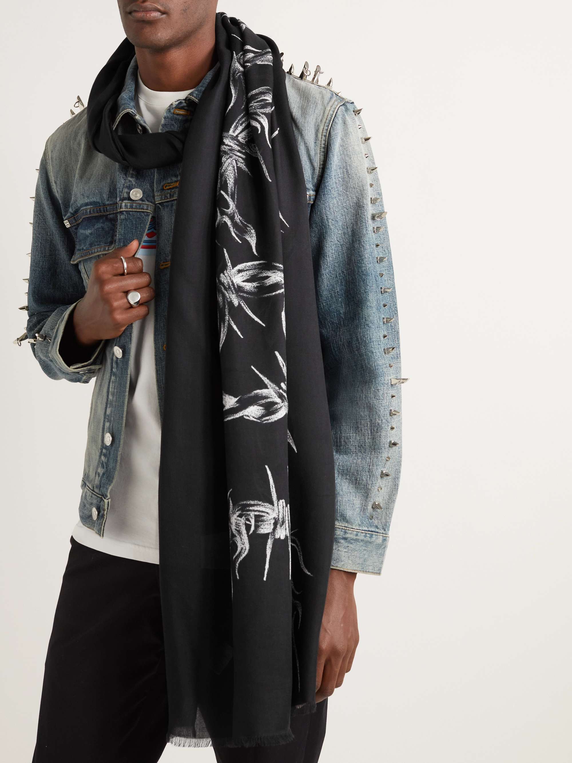 GIVENCHY Fringed Printed Modal and Cashmere-Blend Scarf