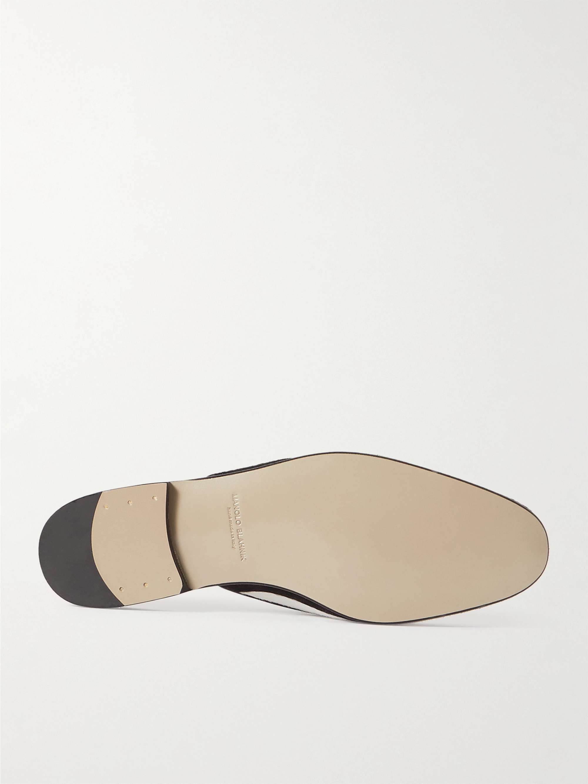 MANOLO BLAHNIK Miriomu Leather-Trimmed Zebra-Print Calf Hair Backless Loafers