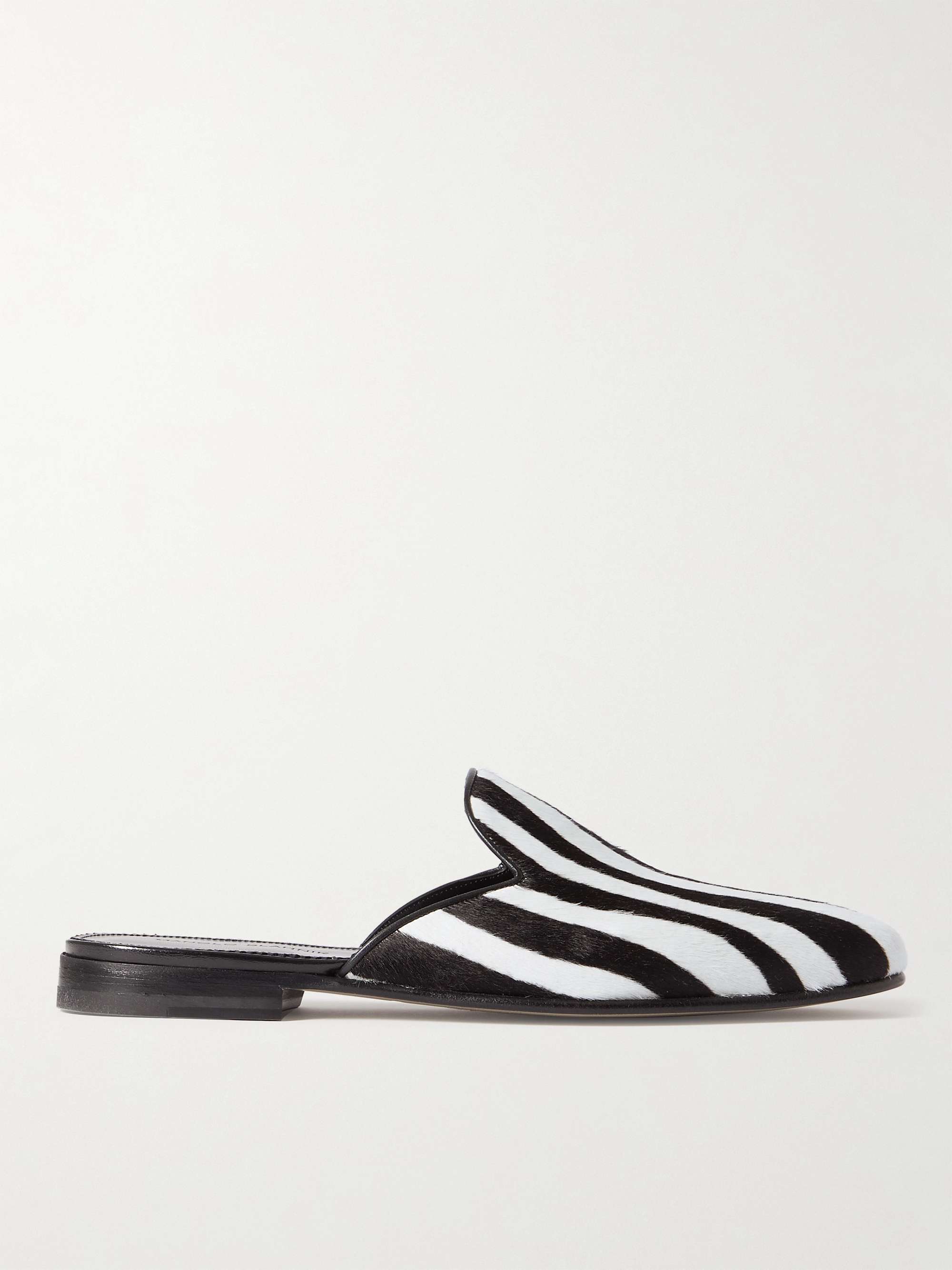 MANOLO BLAHNIK Miriomu Leather-Trimmed Zebra-Print Calf Hair Backless Loafers