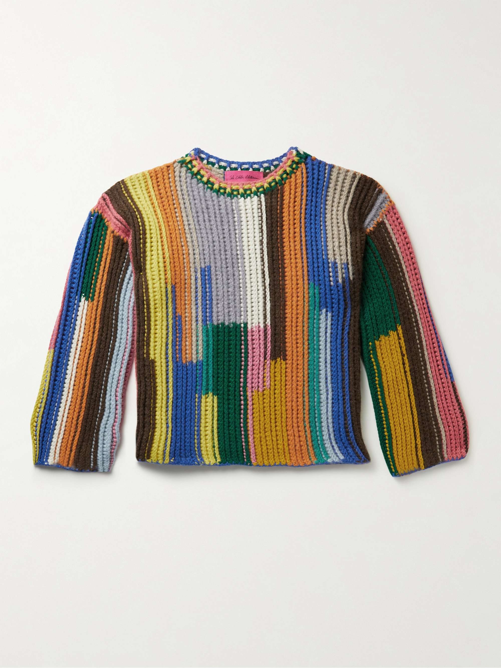 THE ELDER STATESMAN Hacky Striped Crochet-Knit Cashmere Sweater