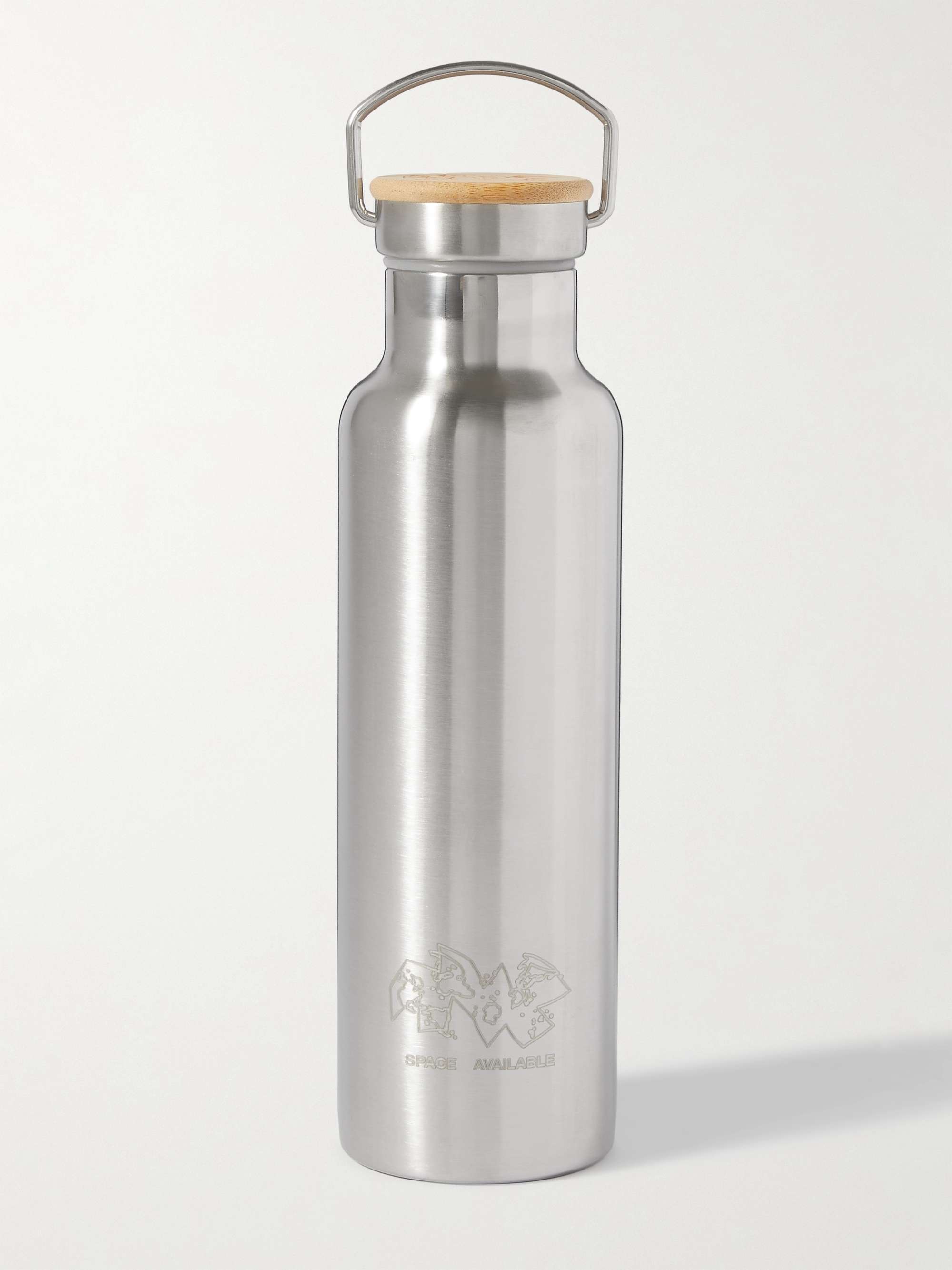 SPACE AVAILABLE Steel and Bamboo Water Bottle and Recycled Plastic Holder