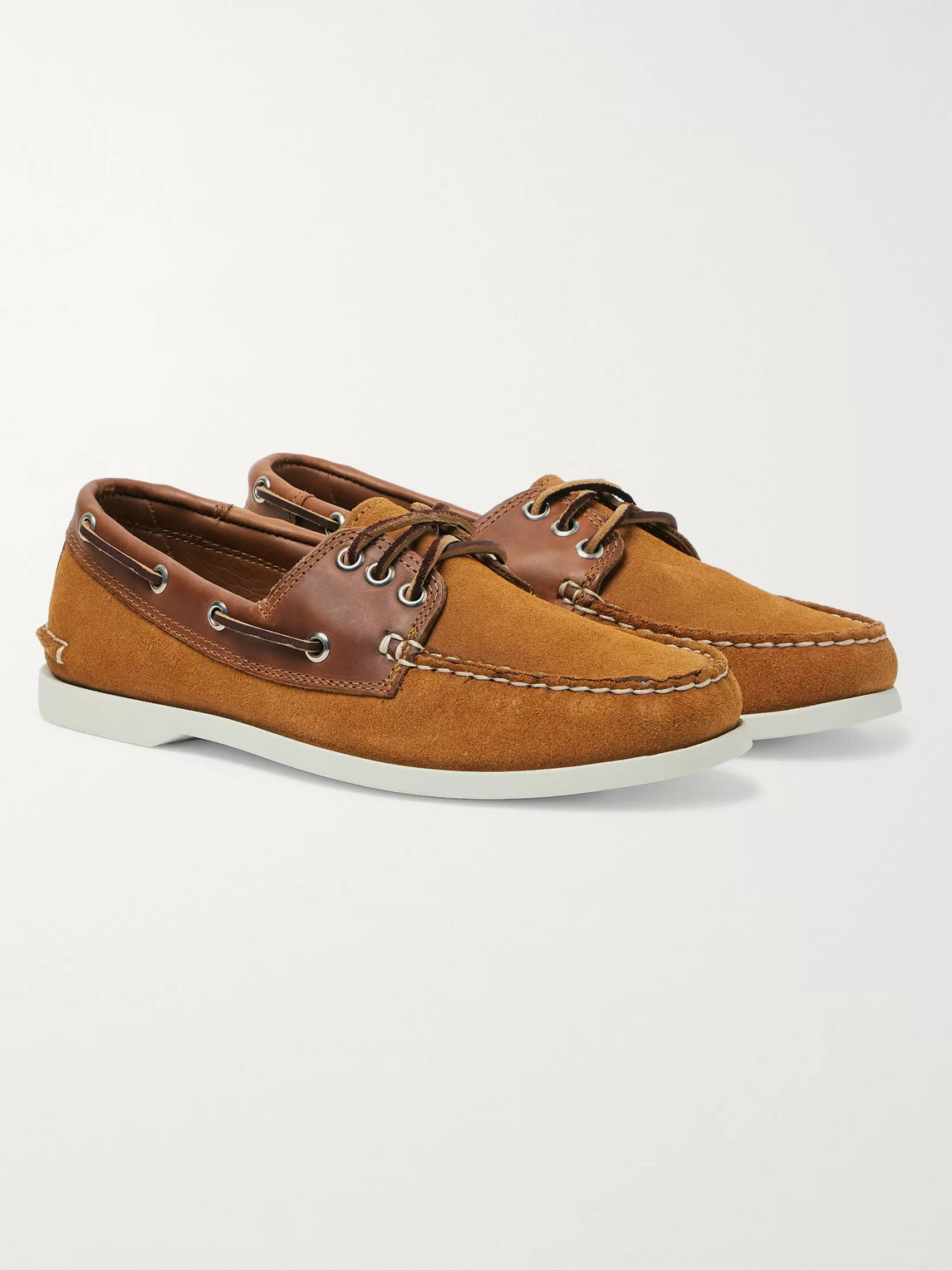 Quoddy Downeast Suede And Leather Boat Shoes In Brown