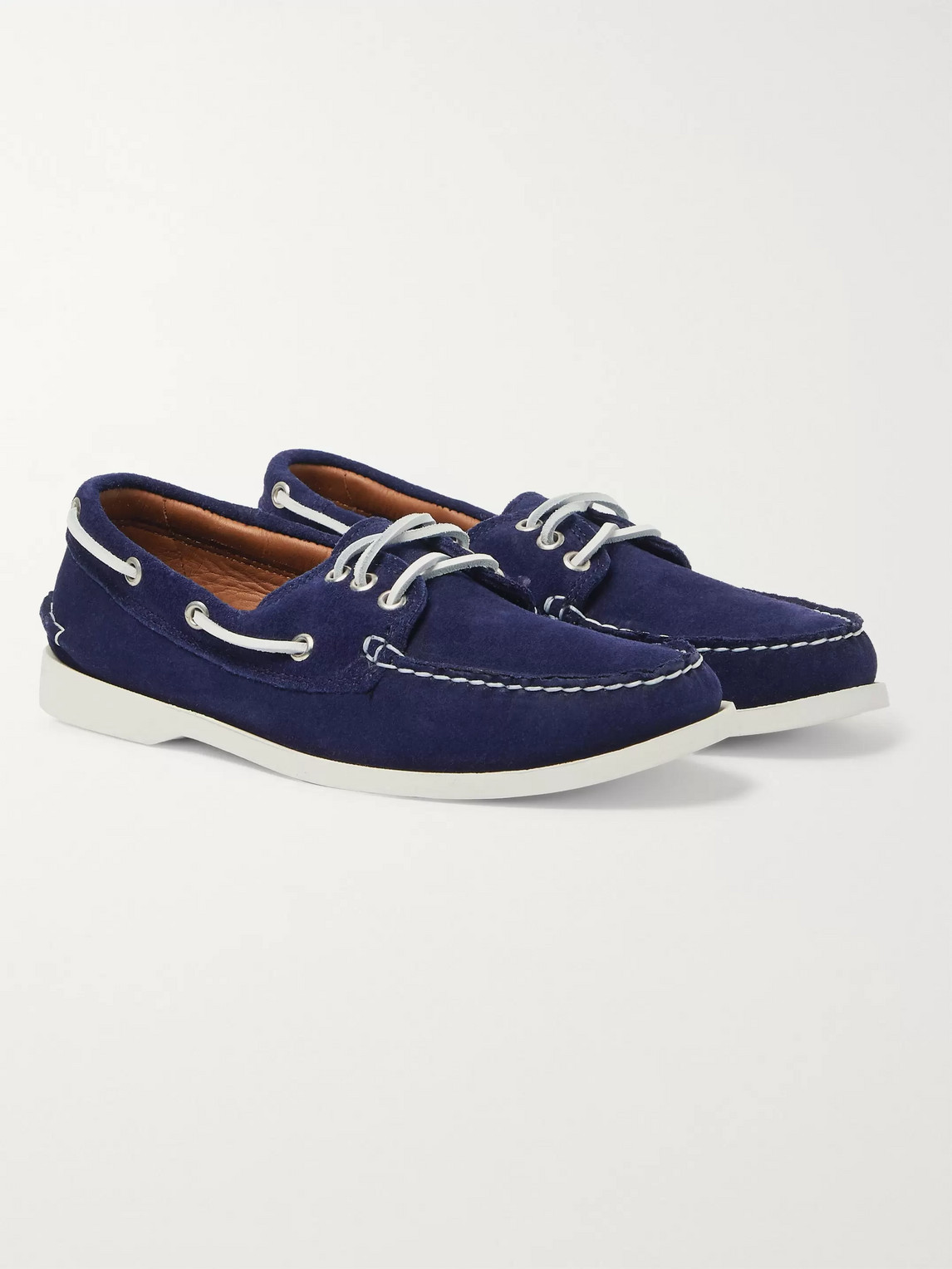 Quoddy Downeast Suede Boat Shoes In Blue