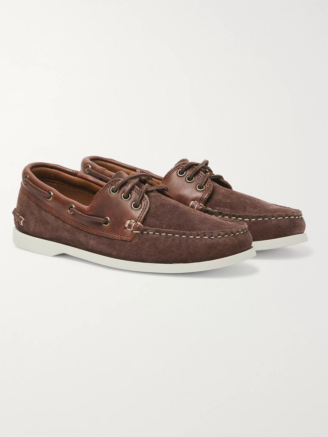 Quoddy Downeast Suede And Leather Boat Shoes In Brown