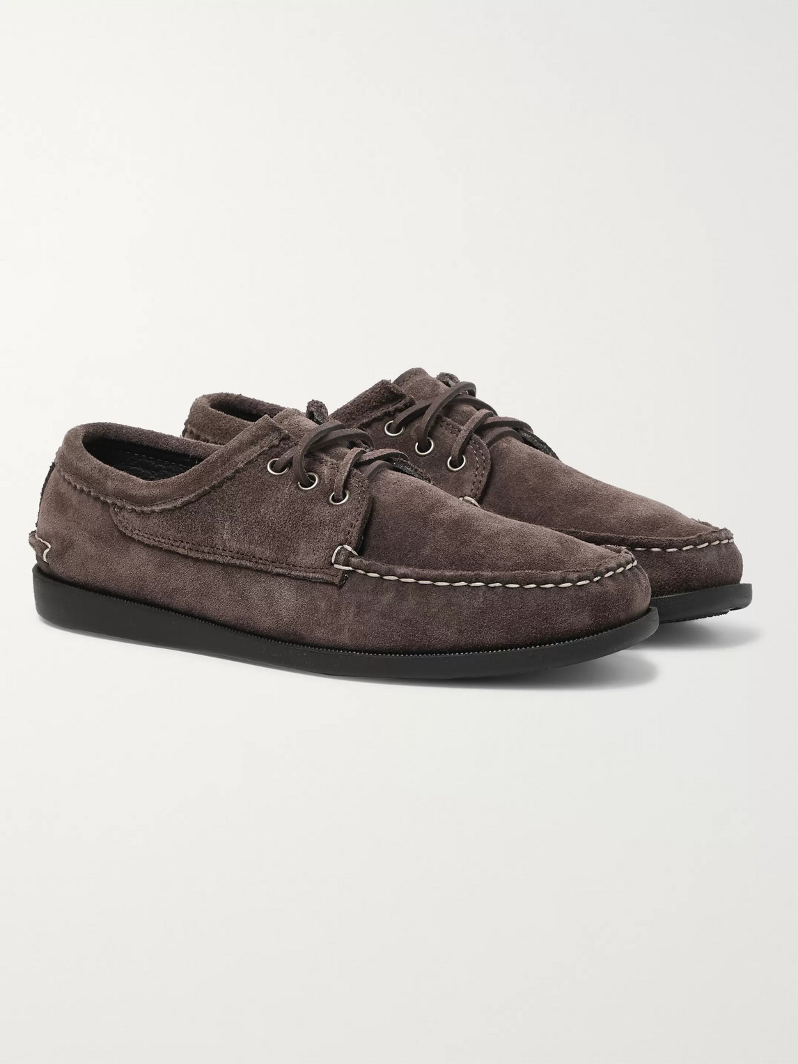 Quoddy Blucher Suede Boat Shoes In Brown