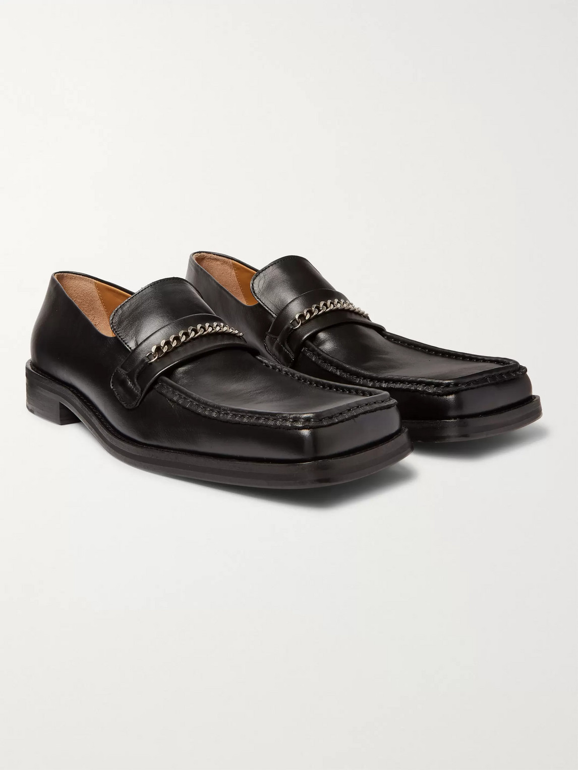 MARTINE ROSE CHAIN-TRIMMED LEATHER LOAFERS