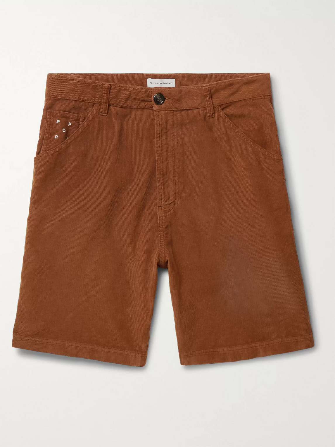 Pop Trading Company Wide-leg Cotton-corduroy Shorts In Brown