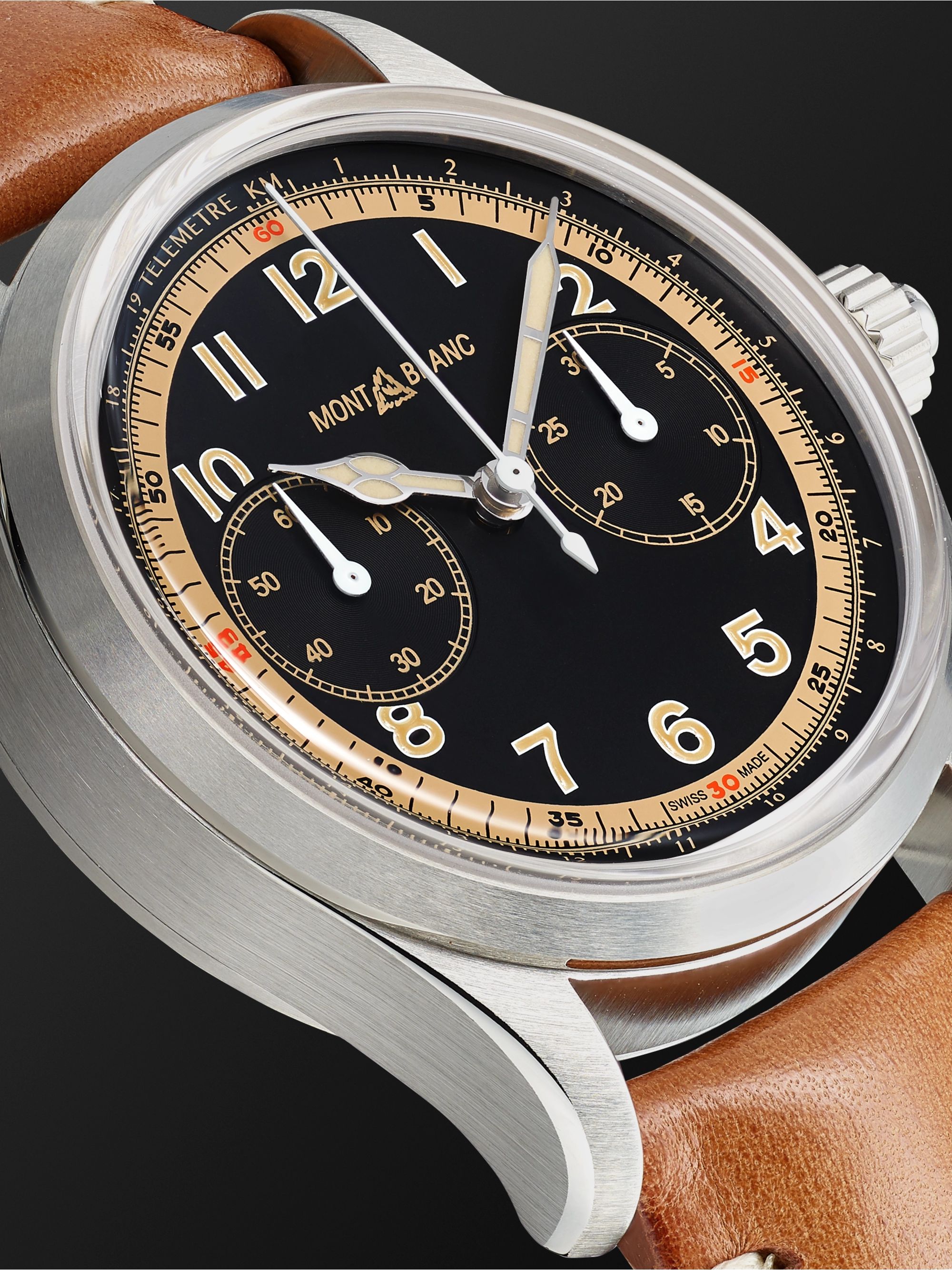 MONTBLANC 1858 Monopusher Automatic Chronograph 42mm Stainless Steel and Leather Watch, Ref. No. 125581