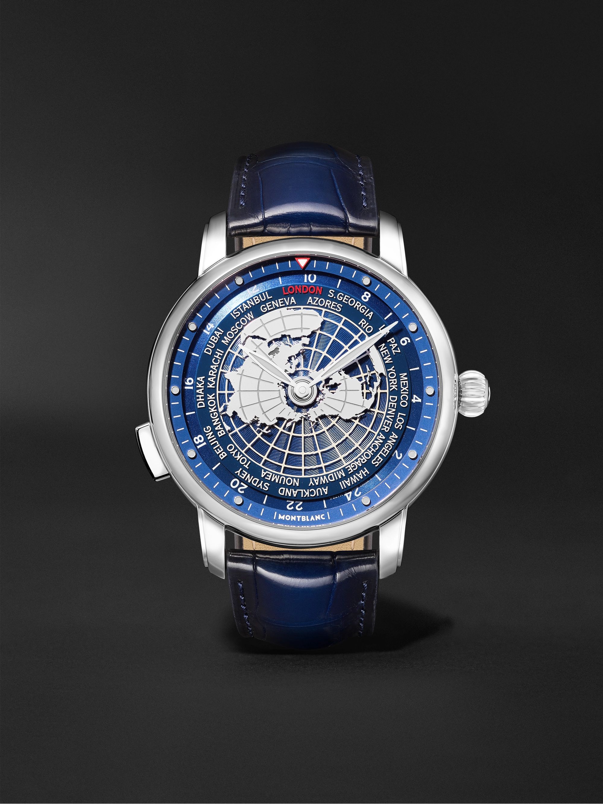 MONTBLANC Star Legacy Orbis Terrarum Automatic World Time 43mm Stainless Steel and Alligator Watch, Ref. No. 126108