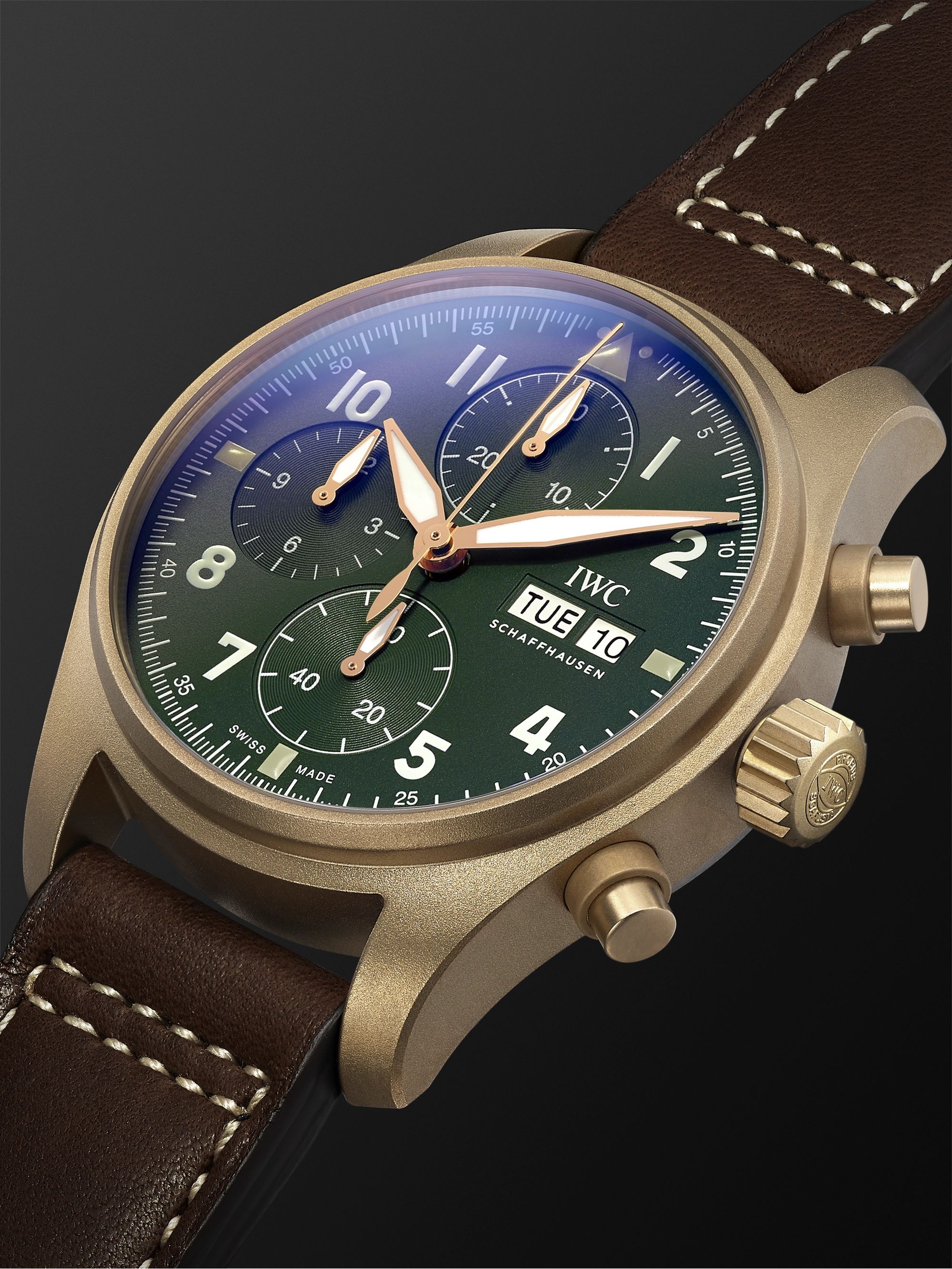 IWC SCHAFFHAUSEN Pilot's Spitfire Automatic Chronograph 41mm Bronze and Leather Watch, Ref. No. IW387902