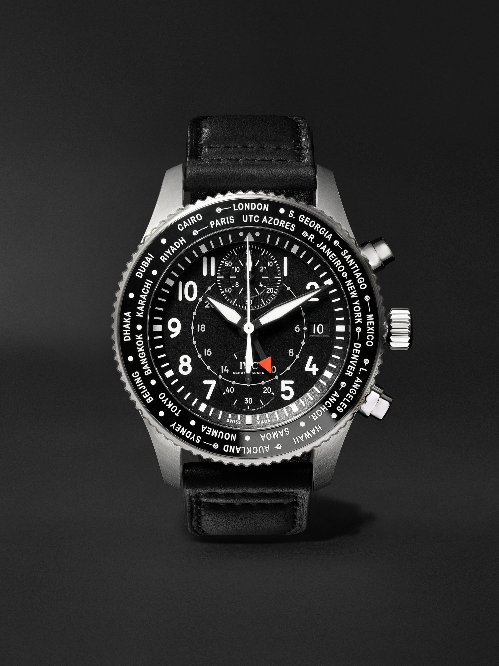 IWC SCHAFFHAUSEN Pilot's Timezoner Automatic Chronograph 46mm Stainless Steel and Leather Watch, Ref. No. IW395001