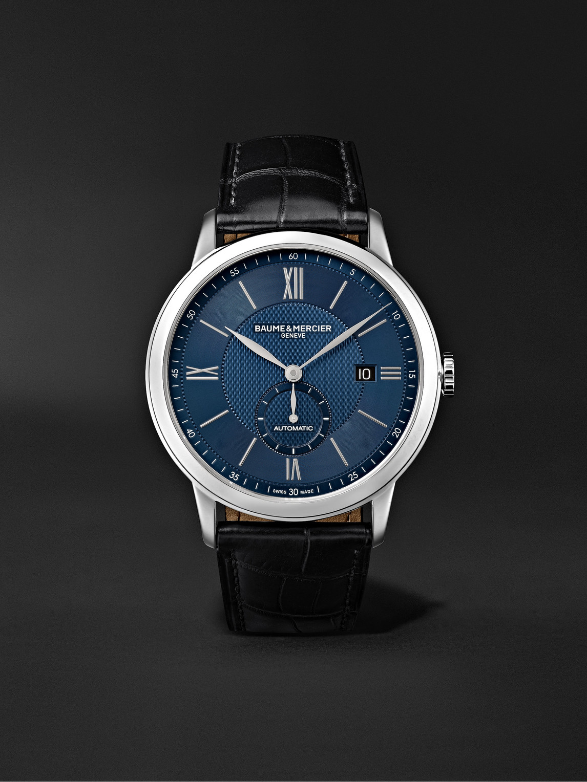 Baume & Mercier Classima Automatic 42mm Stainless Steel And Alligator Watch, Ref. No. 10480 In Blue