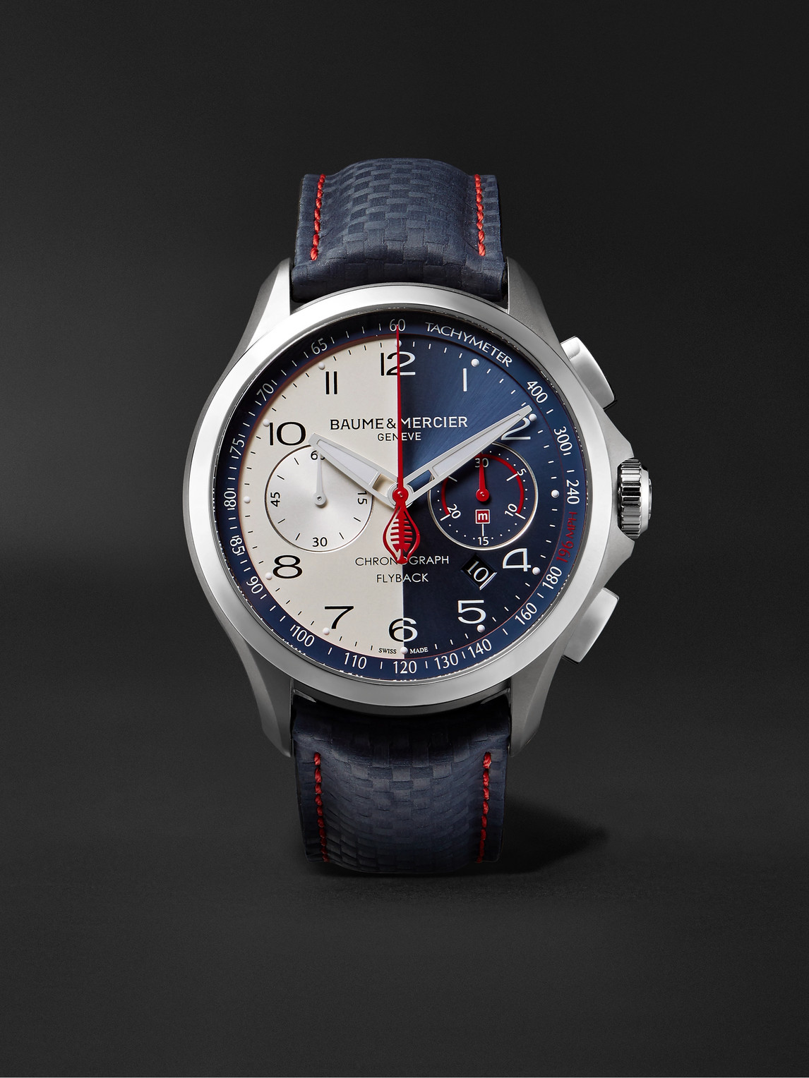 Baume & Mercier Clifton Club Limited Edition Shelby Cobra Automatic Flyback Chronograph 44mm Stainless Steel And Lea In Blue