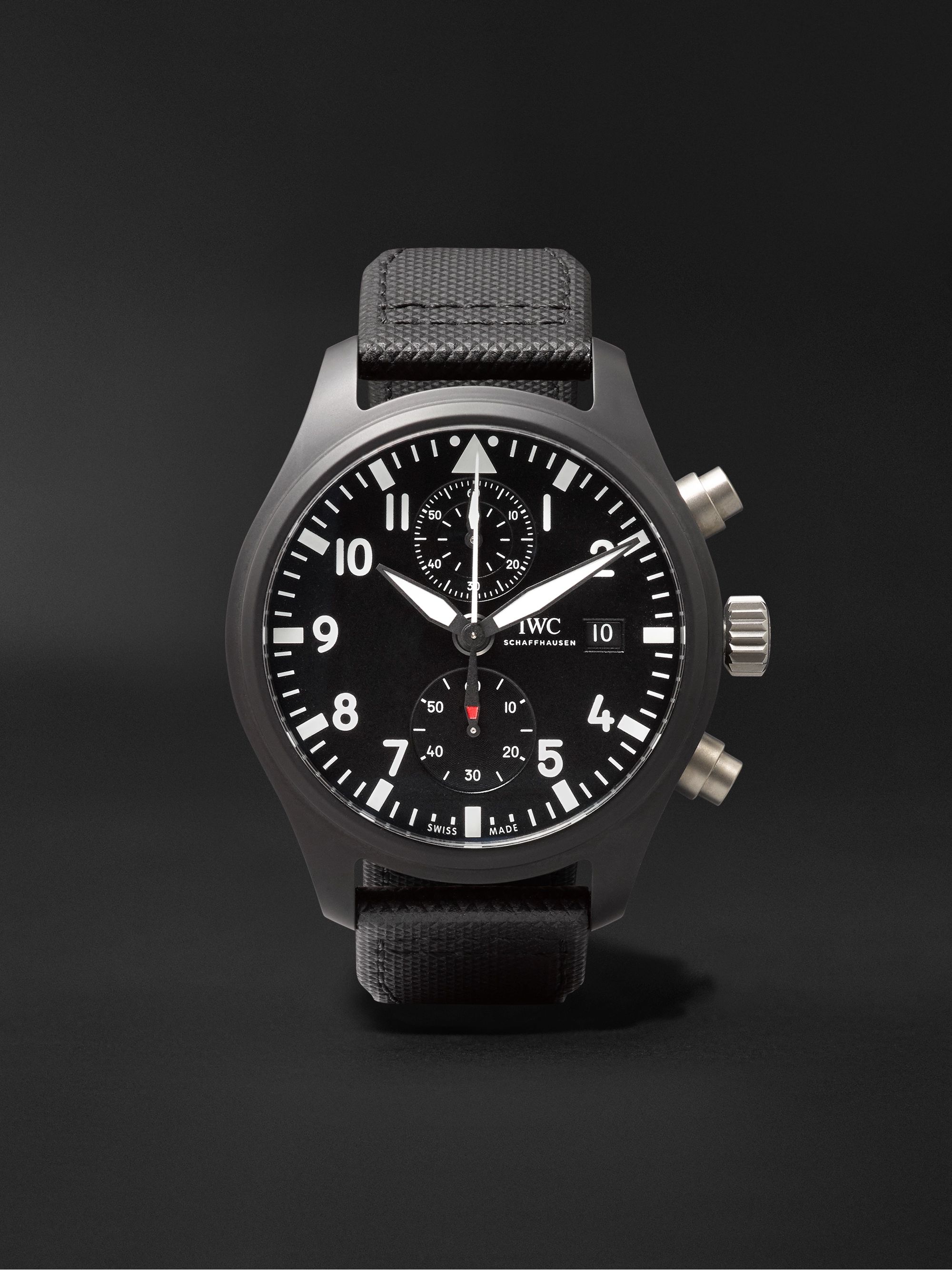 IWC SCHAFFHAUSEN Pilot's TOP GUN Automatic Chronograph 44mm Ceramic and Leather Watch, Ref. No. IW389001