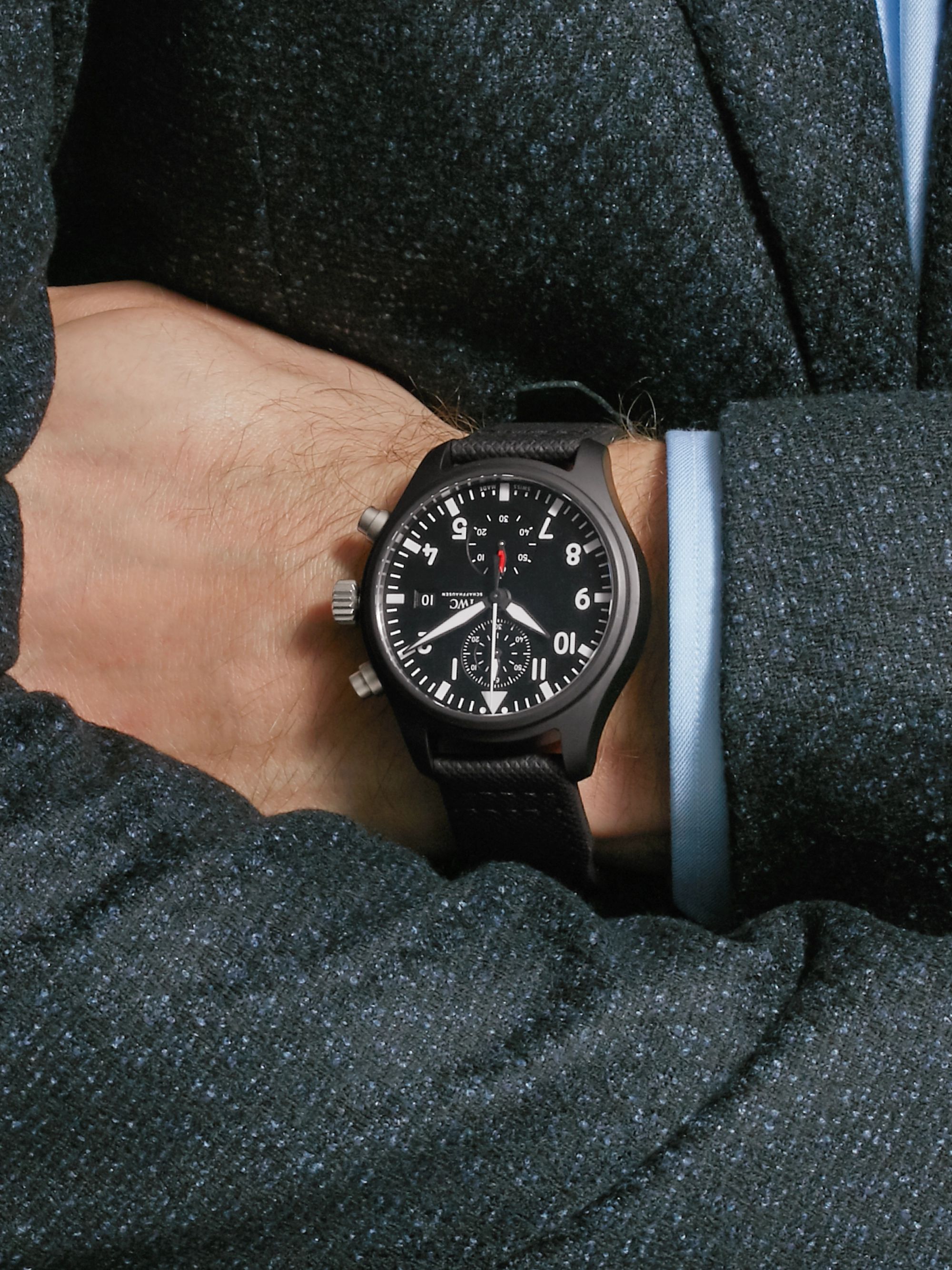 IWC SCHAFFHAUSEN Pilot's TOP GUN Automatic Chronograph 44mm Ceramic and Leather Watch, Ref. No. IW389001