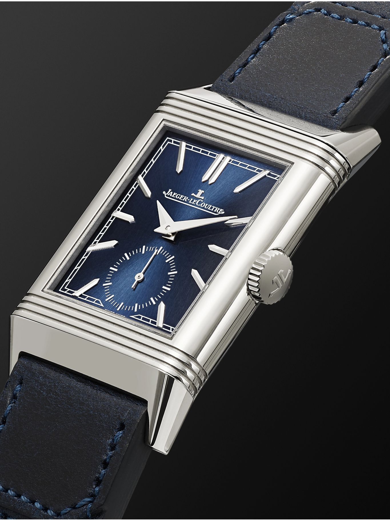 Blue Reverso Tribute Hand-Wound 27mm Stainless Steel and Leather Watch ...