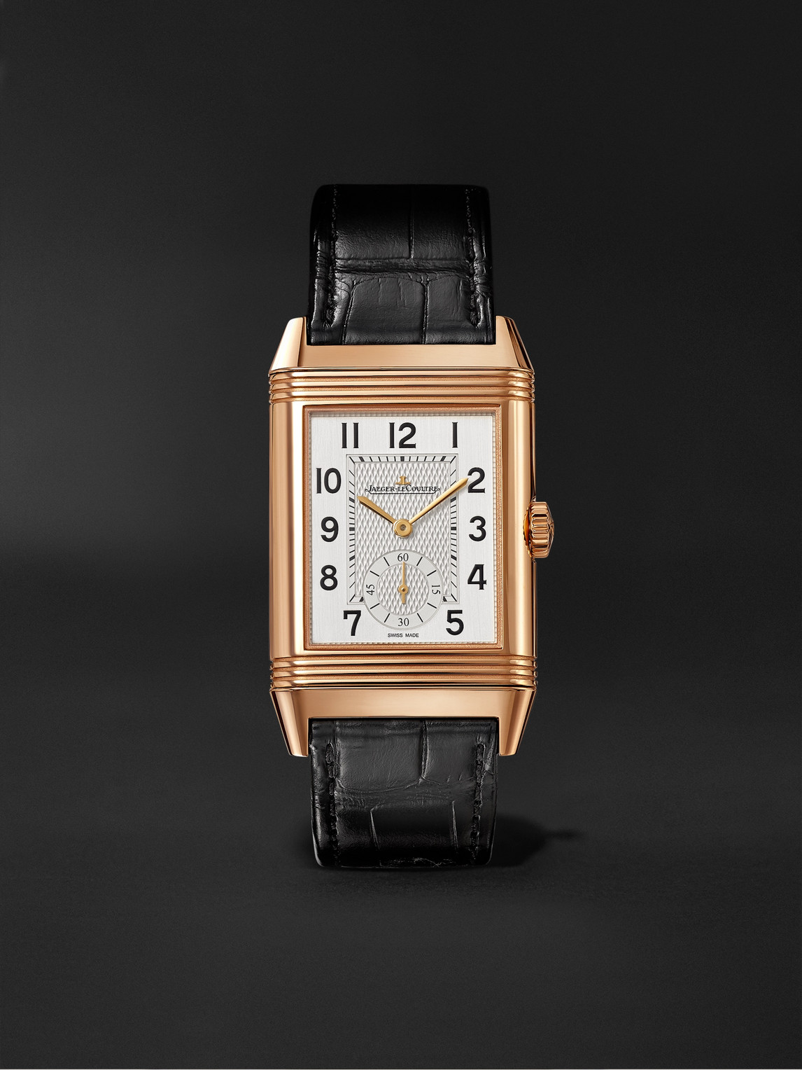Shop Jaeger-lecoultre Reverso Classic Large Duoface Small Seconds Hand-wound 28.3mm 18-karat Rose Gold And Alligator Watch In Silver