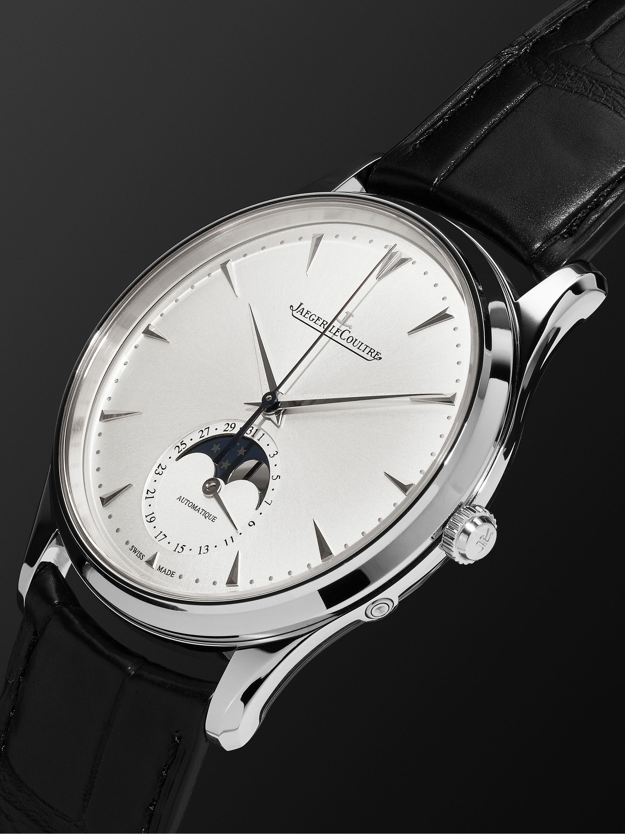 JAEGER-LECOULTRE Master Ultra Thin Moon Automatic 39mm Stainless Steel and Alligator Watch, Ref. No. JLQ1368420