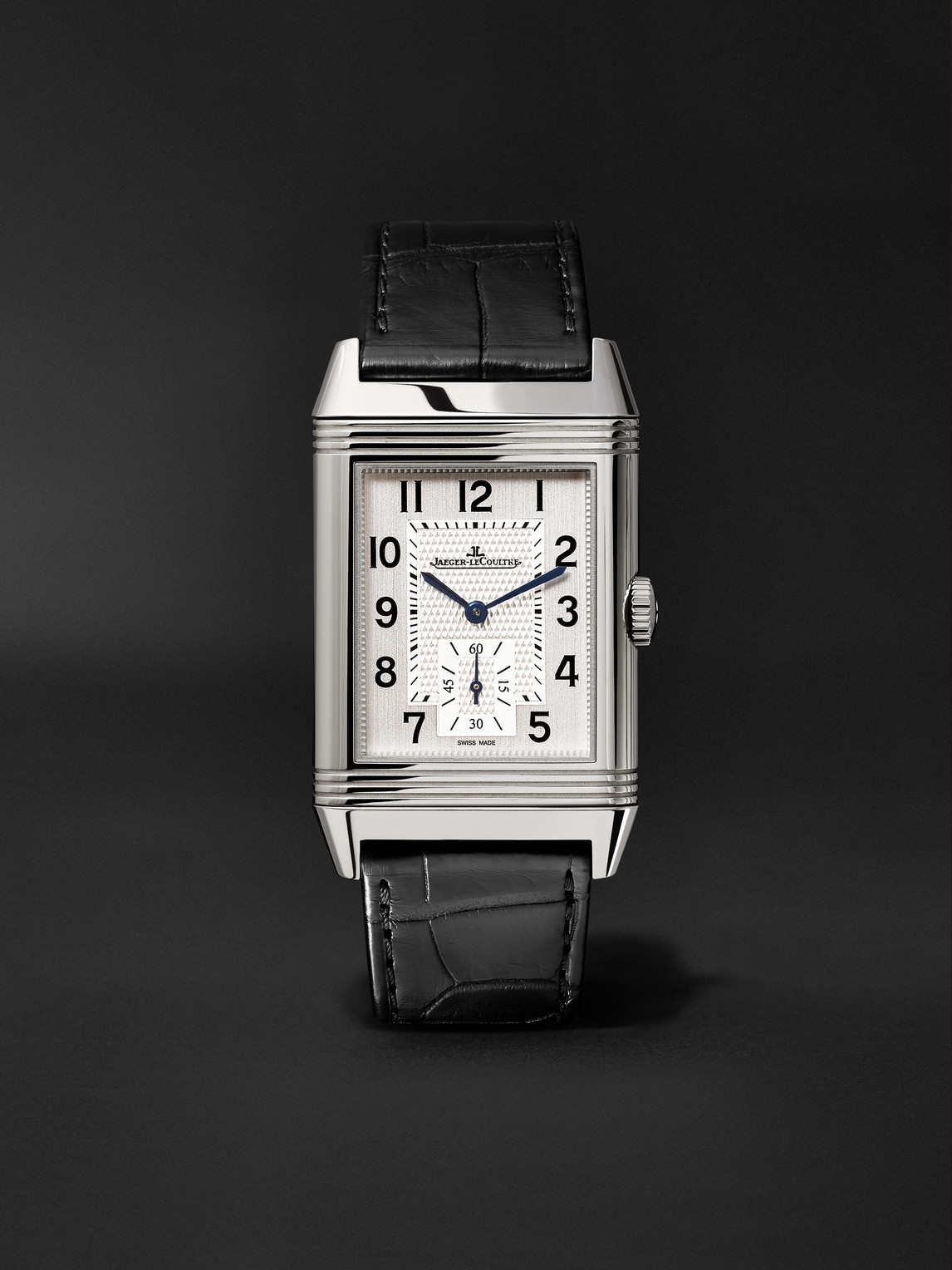 JAEGER-LECOULTRE REVERSO CLASSIC LARGE DUOFACE HAND-WOUND 47MM X 28MM STAINLESS STEEL AND LEATHER WATCH, REF. NO. JLQ