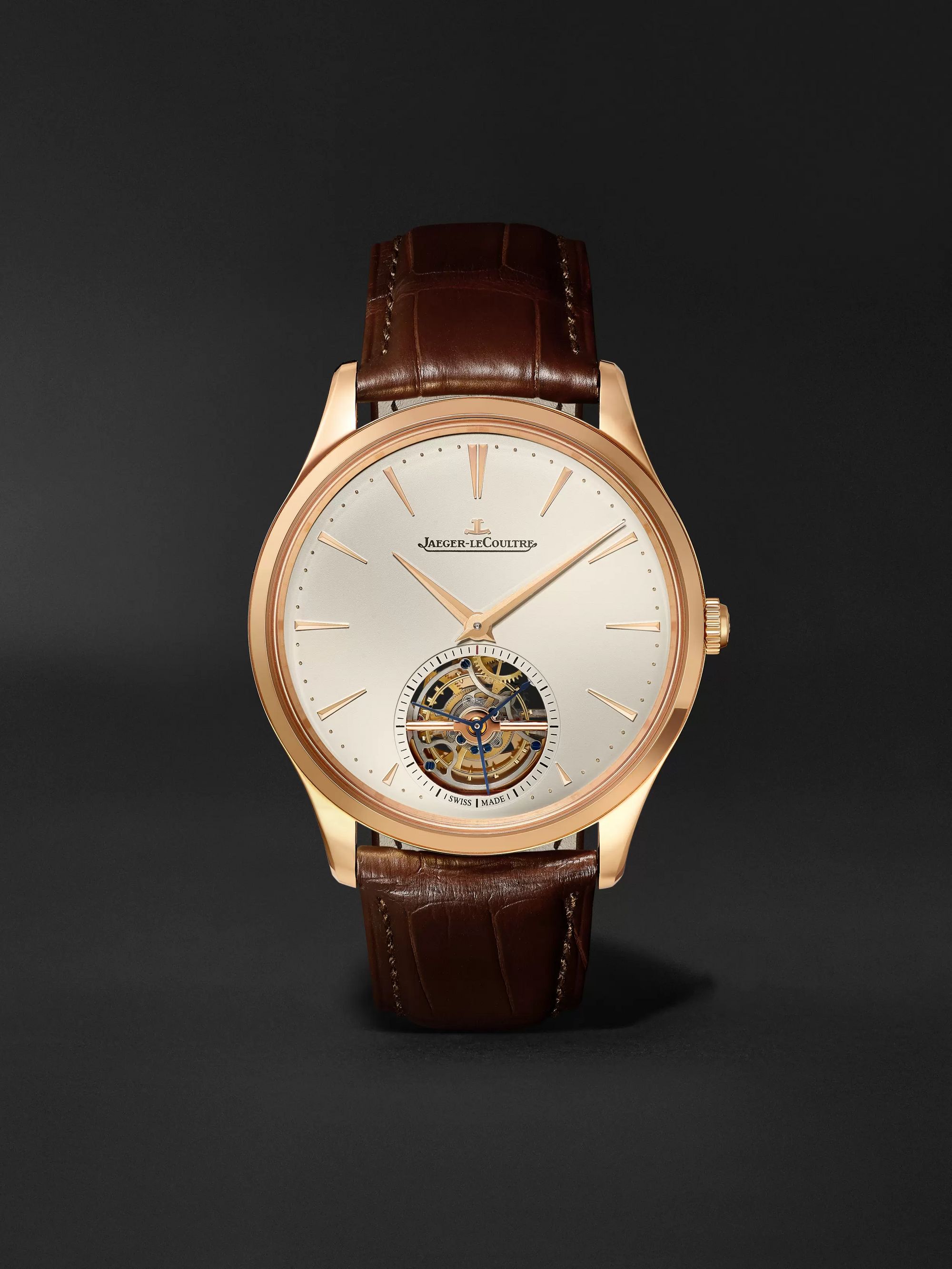 JAEGER-LECOULTRE Master Ultra Thin Tourbillon Automatic 40mm 18-Karat Pink Gold and Alligator Watch, Ref. No. 1682410
