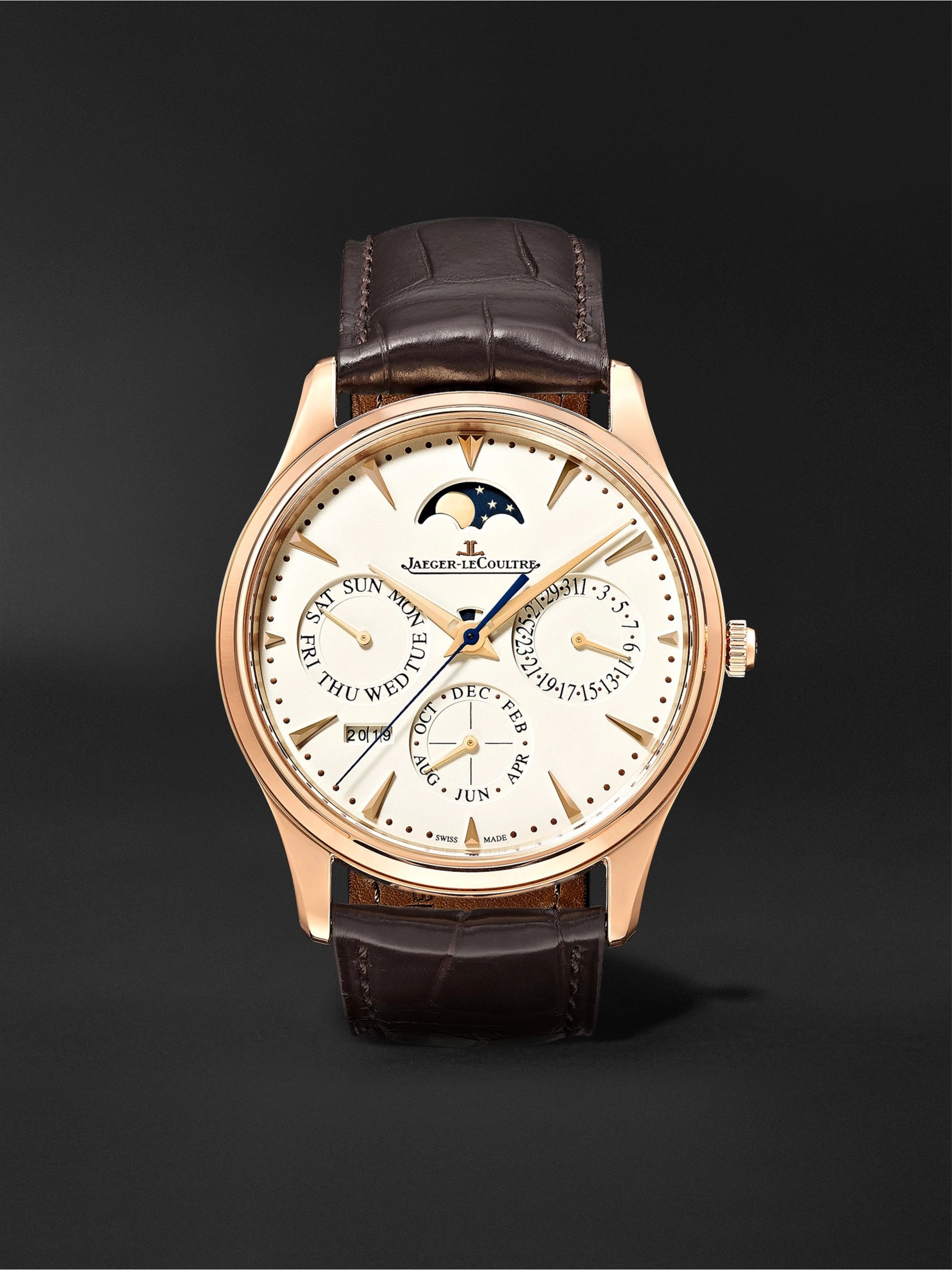 JAEGER-LECOULTRE Master Ultra Thin Perpetual Automatic 39mm 18-Karat Rose Gold and Alligator Watch, Ref. No. 1302520