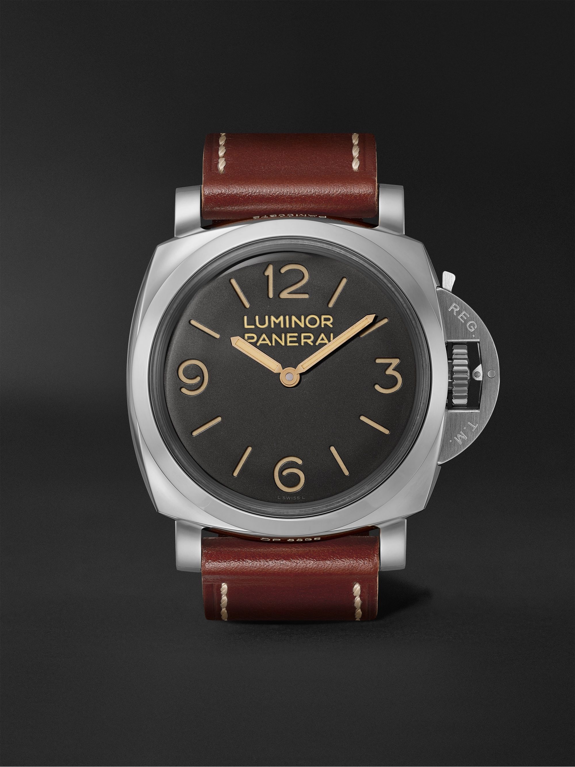 PANERAI Luminor 1950 Hand-Wound 47mm Stainless Steel and Leather Watch, Ref. No. PAM00372