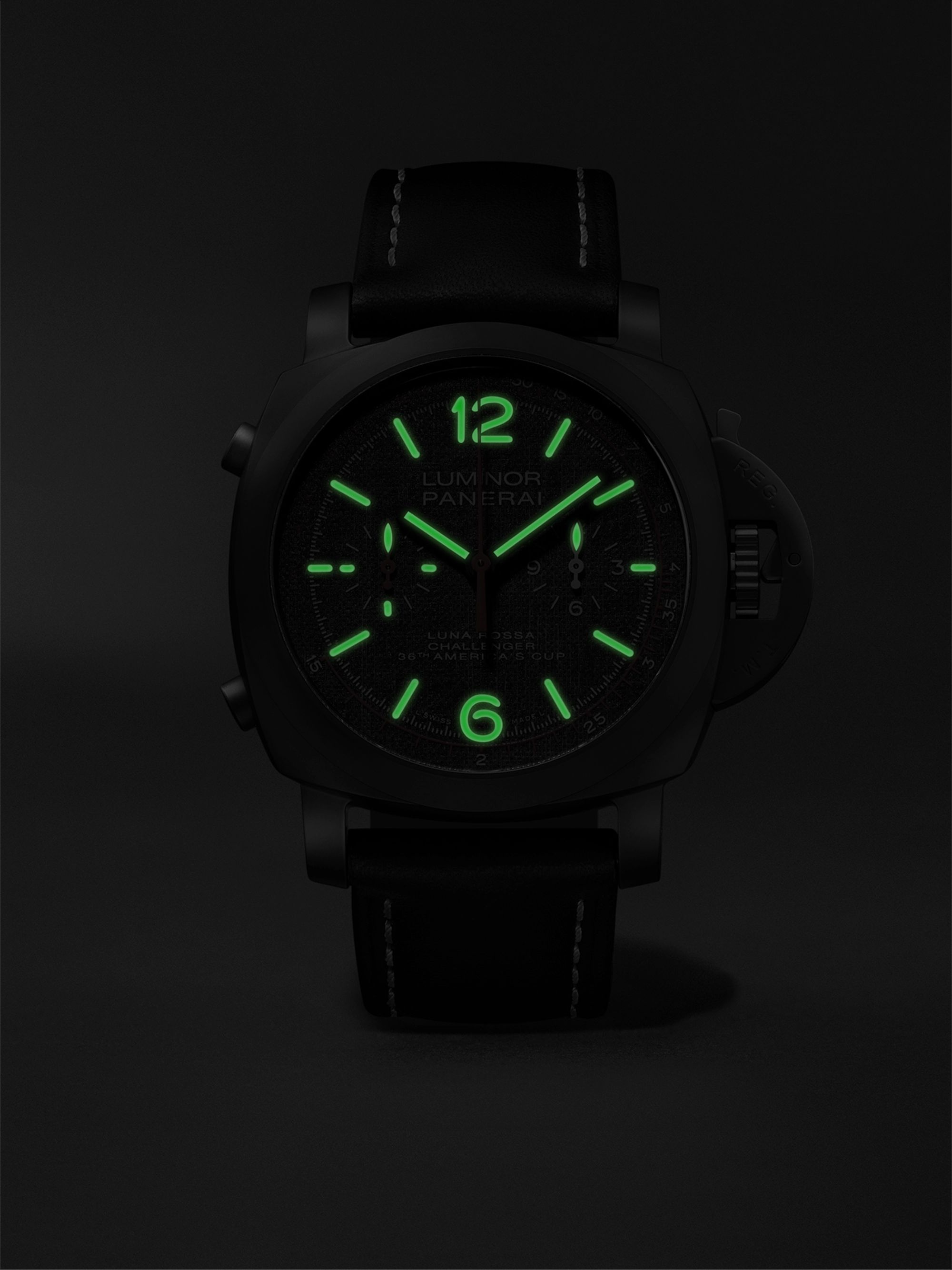 PANERAI Luminor Luna Rossa Automatic Flyback Chronograph 44mm Ceramic and Leather Watch, Ref. No. PAM01037