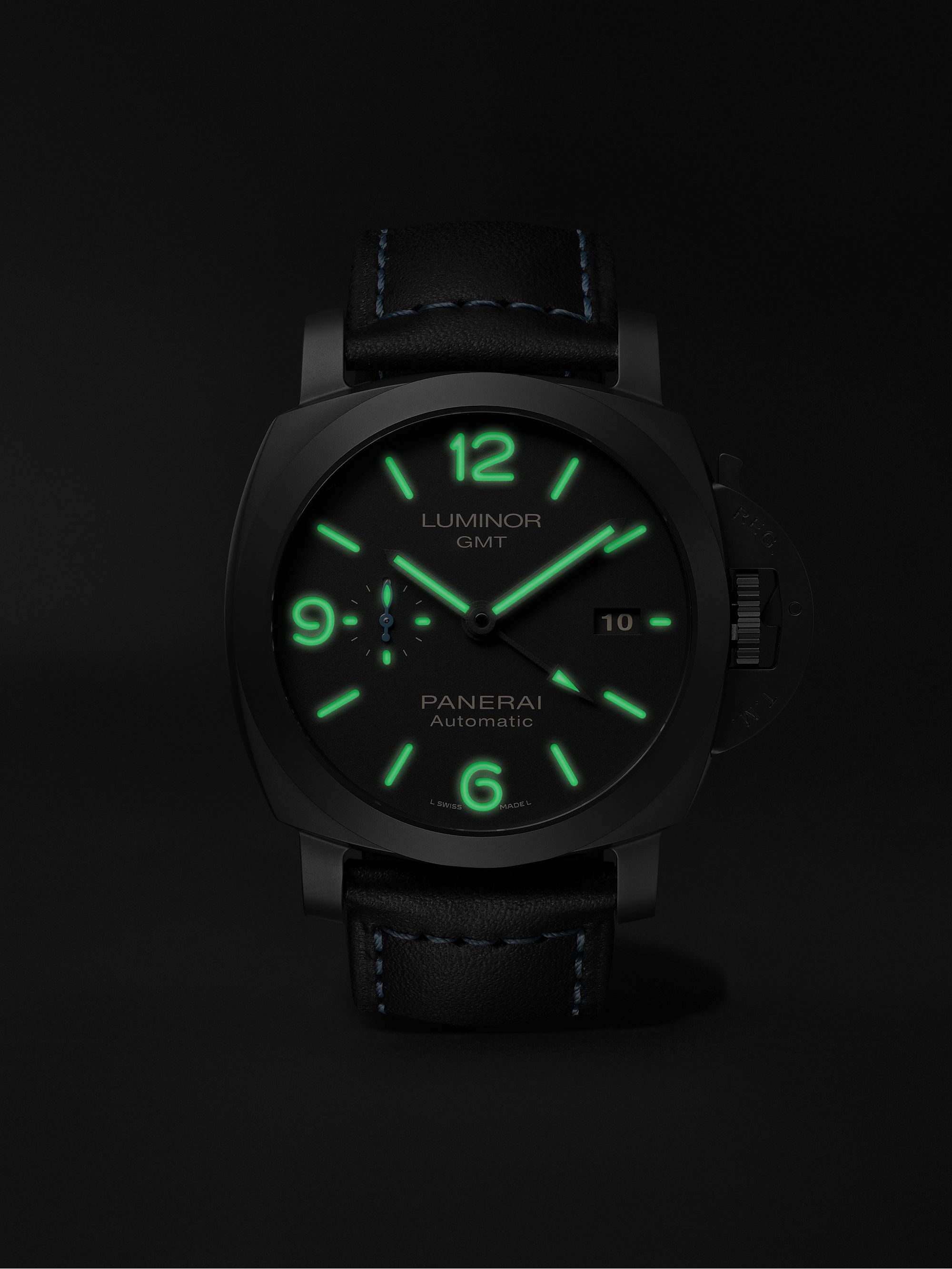 PANERAI Luminor 1950 3 Days GMT Automatic 44mm Ceramic and Leather Watch, Ref. No. PAM01441