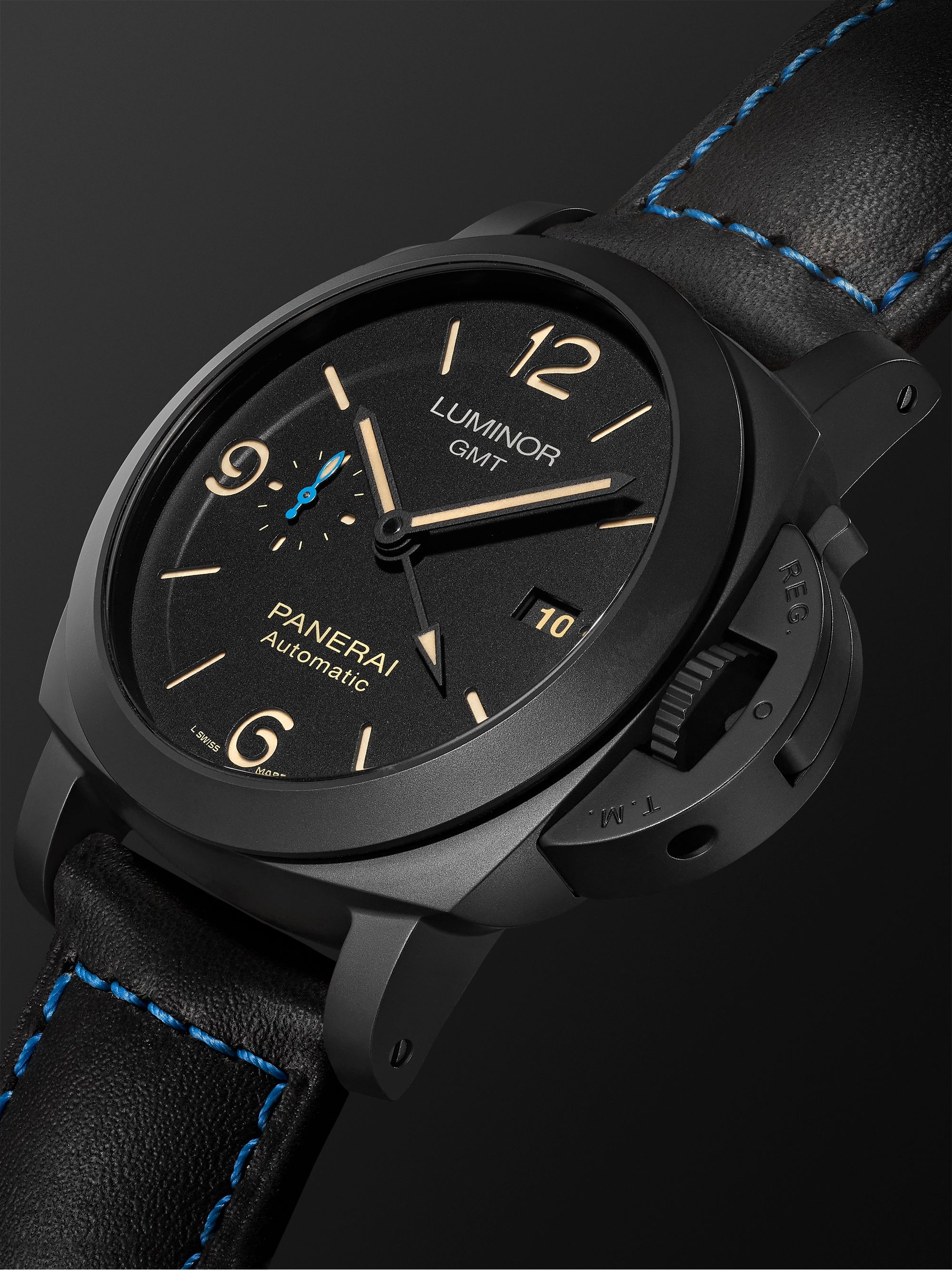 PANERAI Luminor 1950 3 Days GMT Automatic 44mm Ceramic and Leather Watch, Ref. No. PAM01441