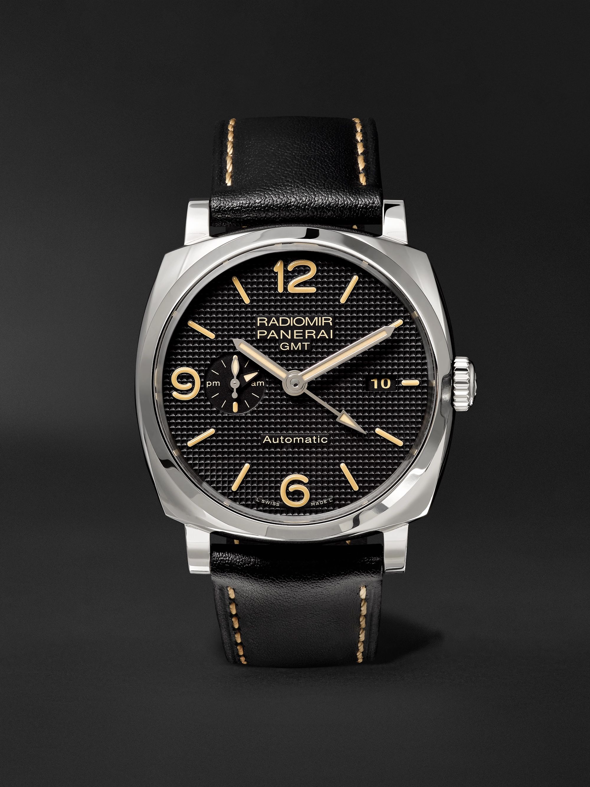 PANERAI Radiomir 1940 3 Days GMT Automatic Acciaio 45mm Stainless Steel and Leather Watch, Ref. No. PAM00627