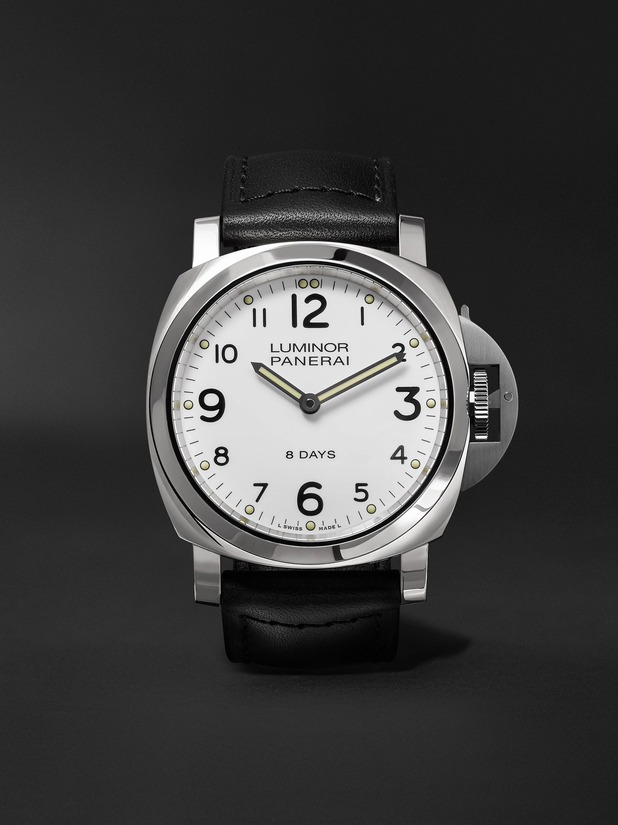 PANERAI Luminor Base 8 Days Hand-Wound 44mm Stainless Steel and Leather Watch, Ref. No. PAM00561