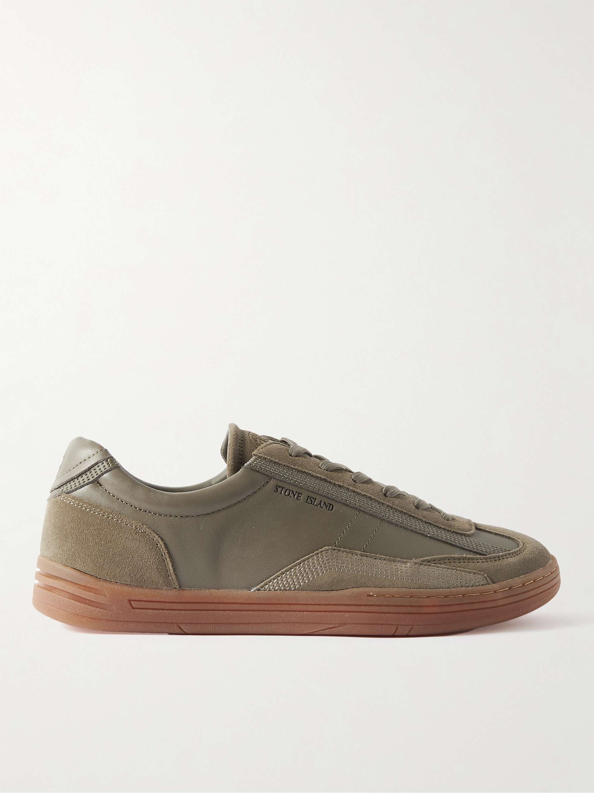 STONE ISLAND Rock Suede-Trimmed Leather Sneakers