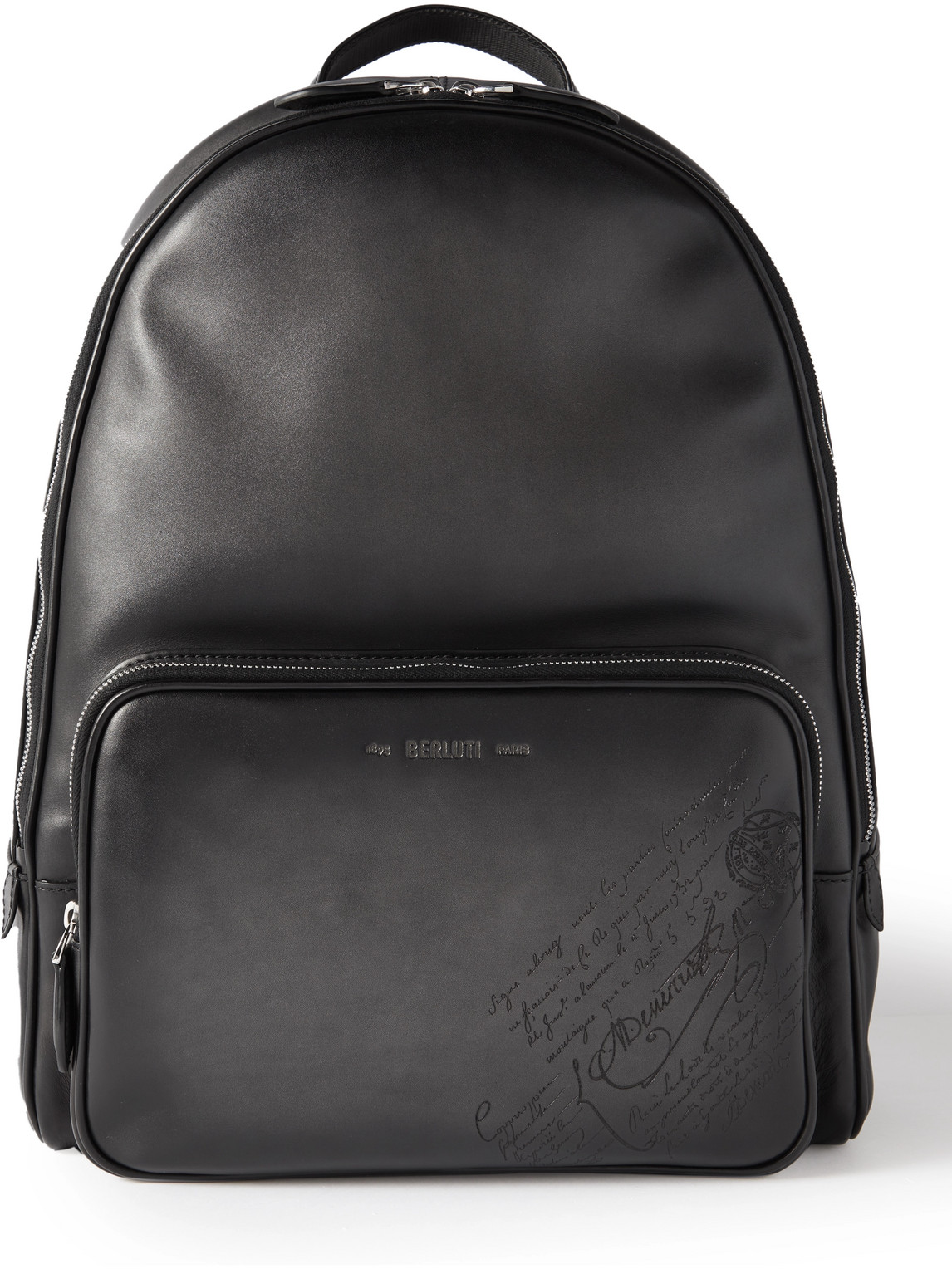 Berluti Scritto Logo-debossed Leather Backpack In Black