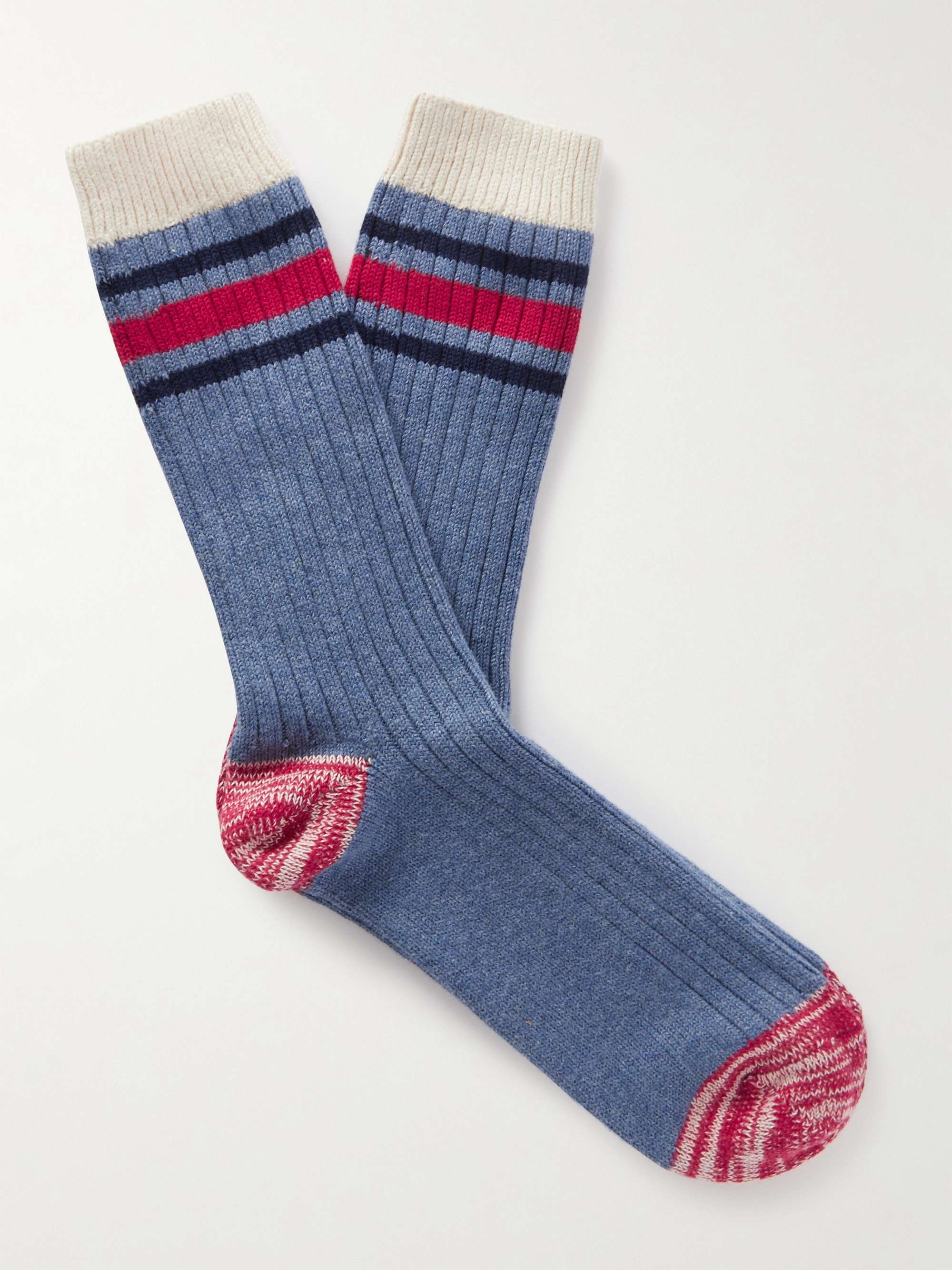 THUNDERS LOVE Ribbed Striped Combed Cotton-Blend Socks