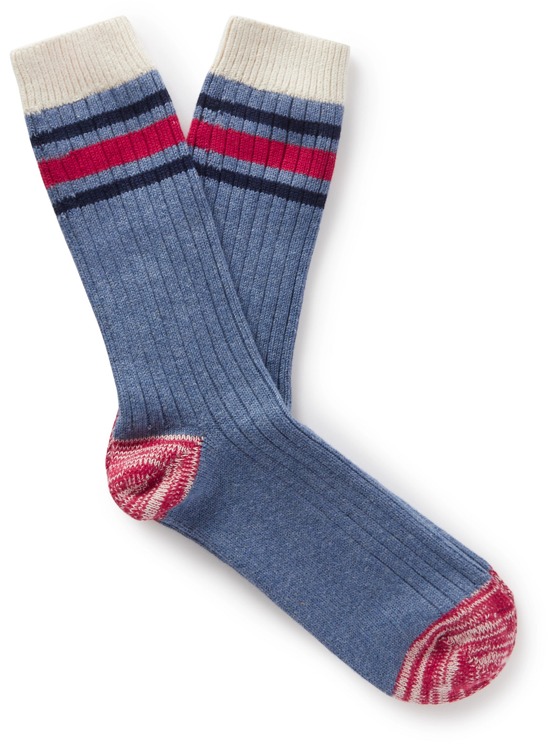 Thunders Love Ribbed Striped Combed Cotton-blend Socks In Blue