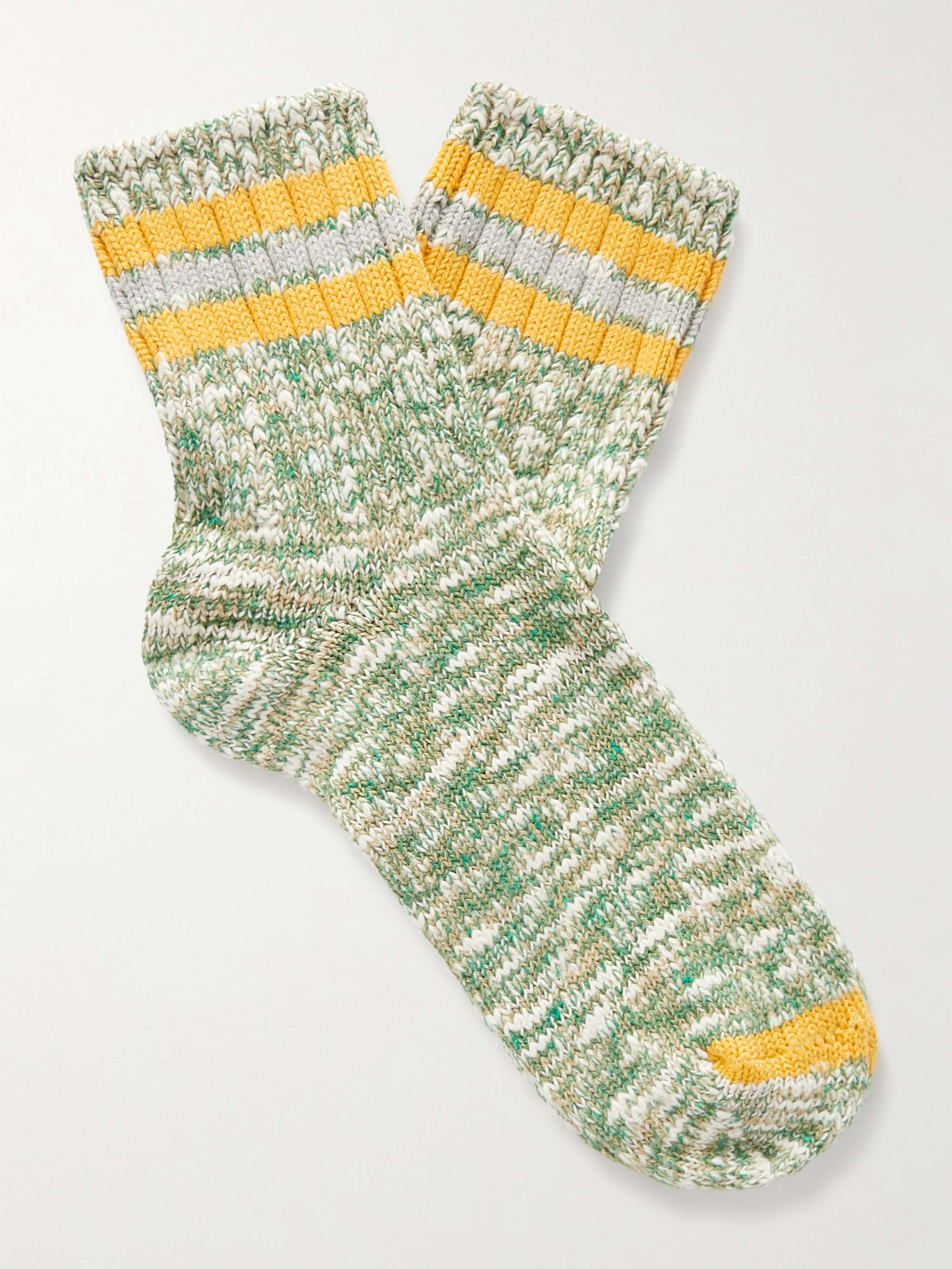 THUNDERS LOVE Ribbed Striped Cotton-Blend Socks