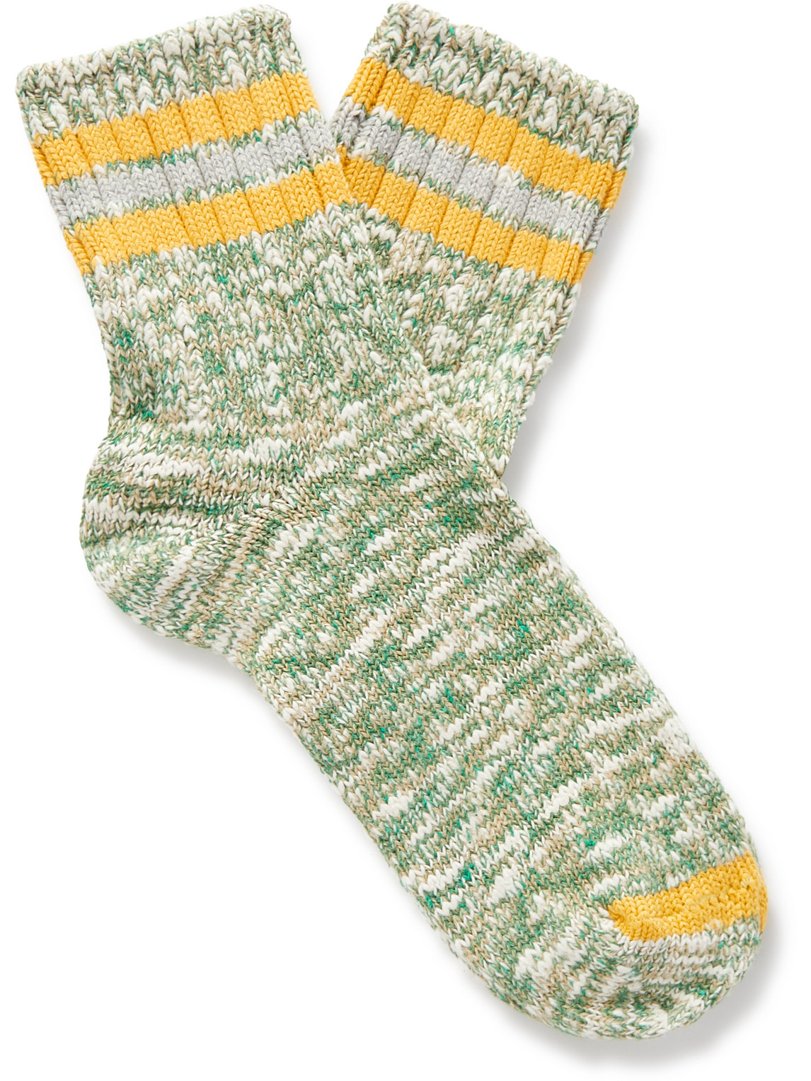 Thunders Love Ribbed Striped Cotton-blend Socks In Green