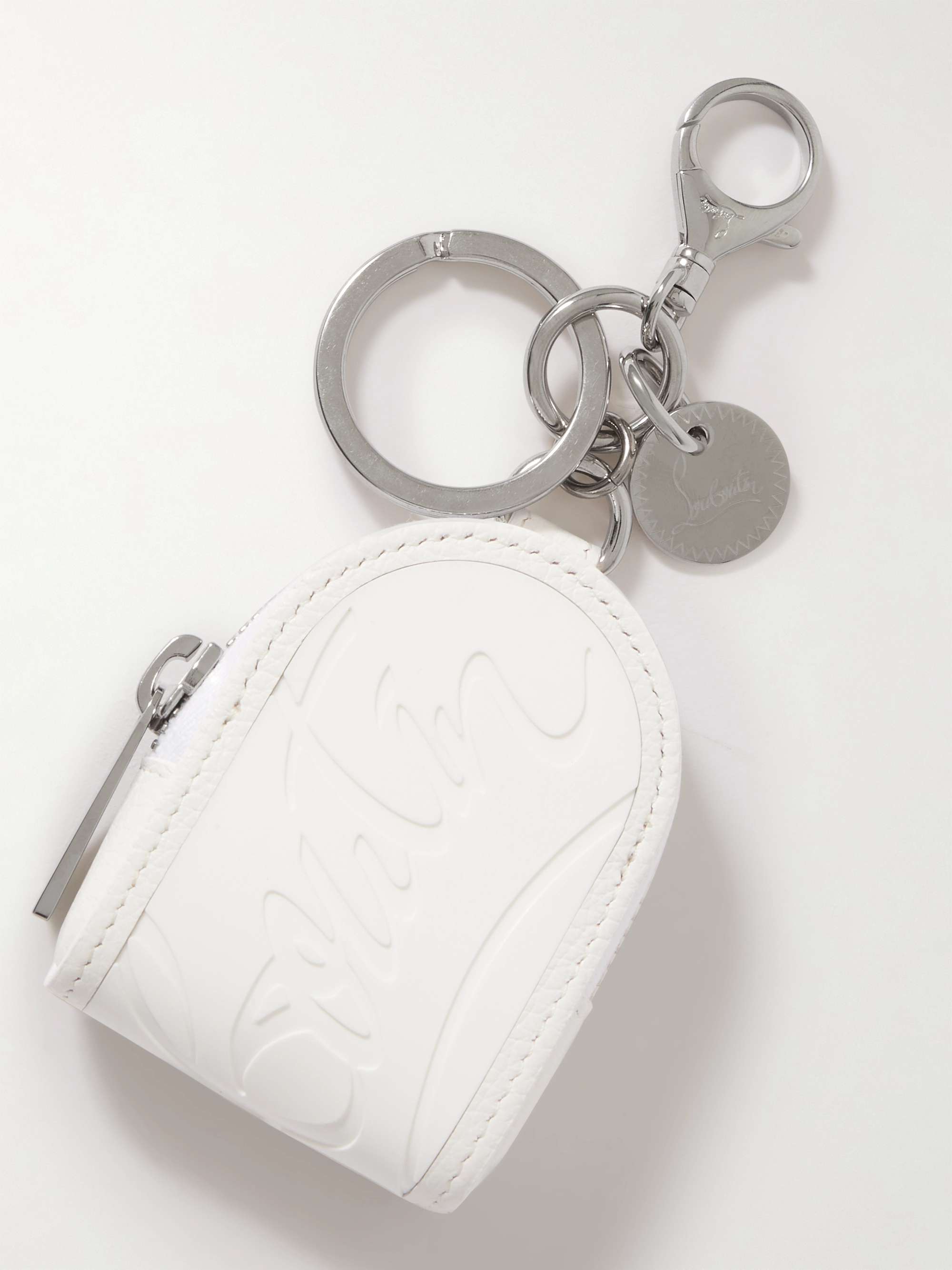 CHRISTIAN LOUBOUTIN Logo-Debossed Rubber, Full-Grain Leather and Silver-Tone Key Fob