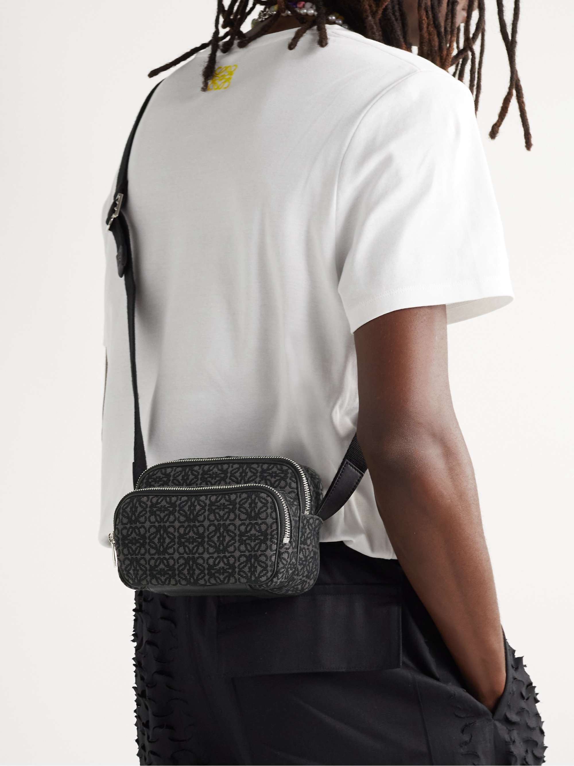 LOEWE Mini Leather-Trimmed Logo-Jacquard Canvas Messenger Bag